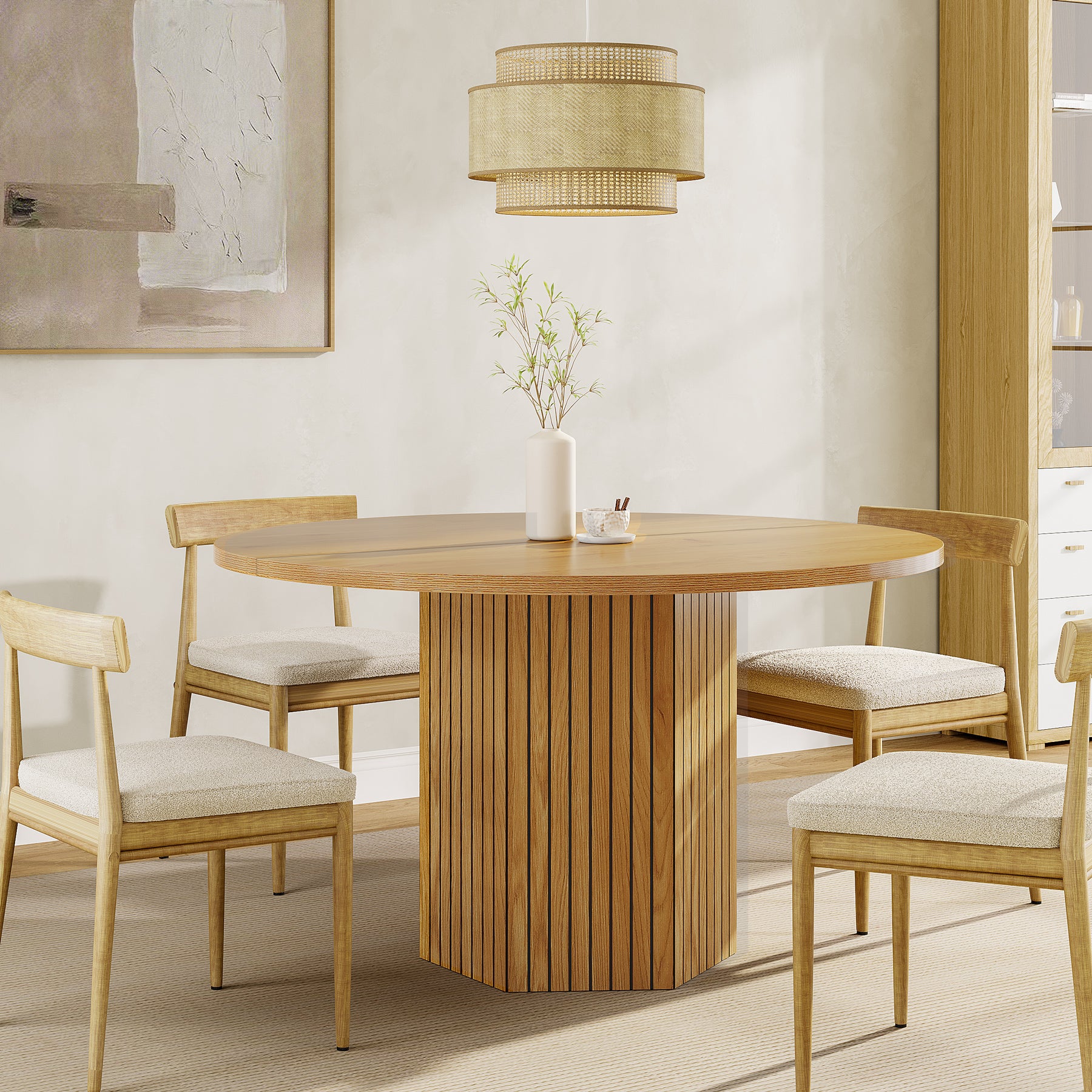47" Round Dining Table, Kitchen Table with Pedestal Base for 4-6