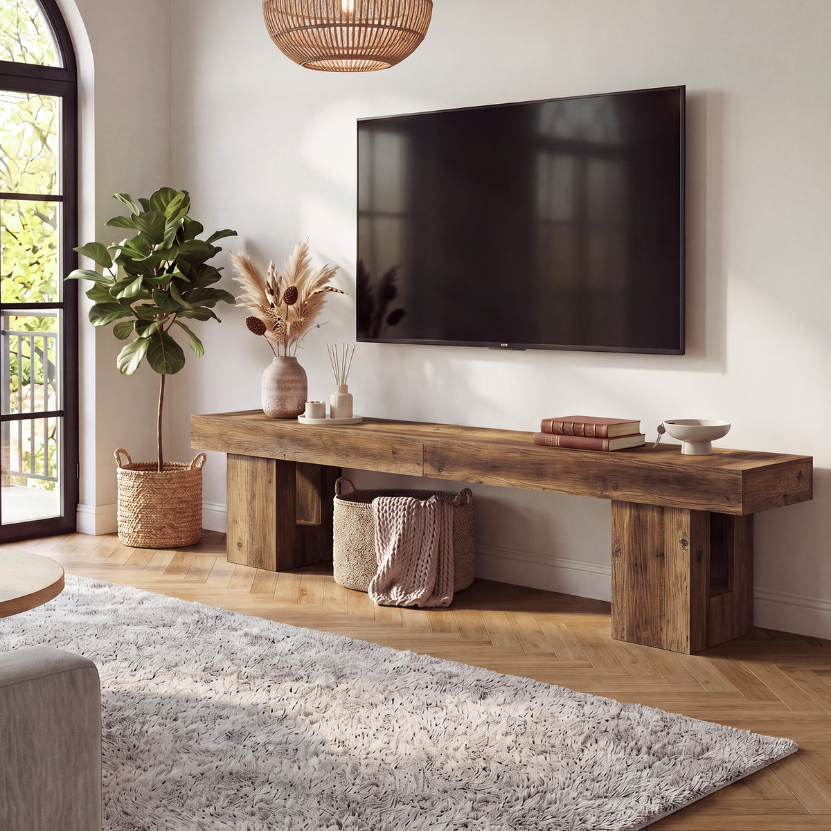 83" TV Stand for 65/75/85" TVs, Modern Rustic Entertainment Center for Living Room
