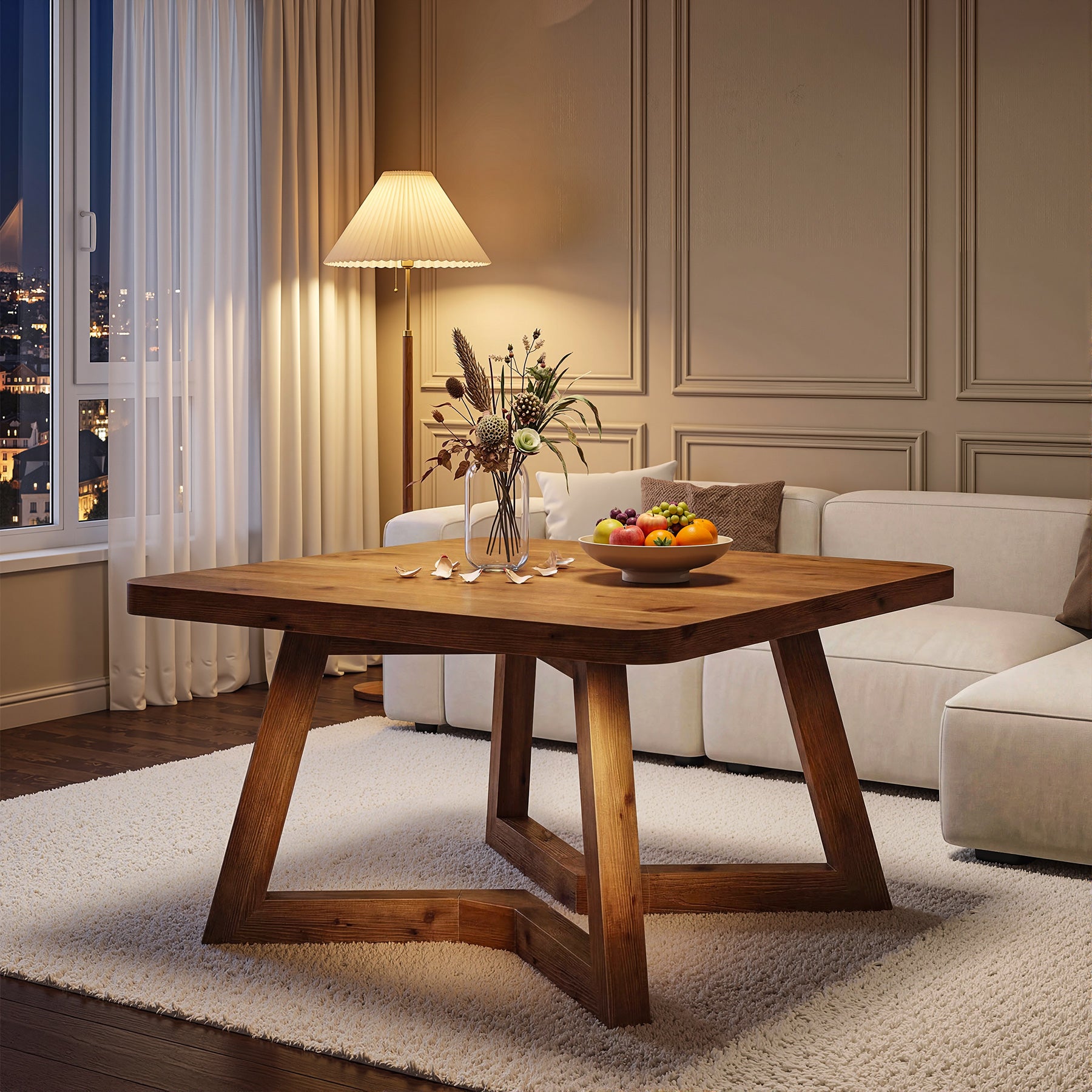 Solid Wood Square Coffee Table, 31.5" Simple Center Table for Living Room