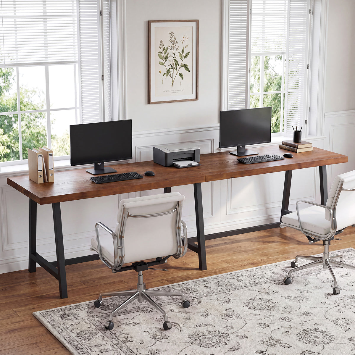 78.74" Solid Wood Two-Person Desk, Industrial Computer Executive Desk with Metal Legs