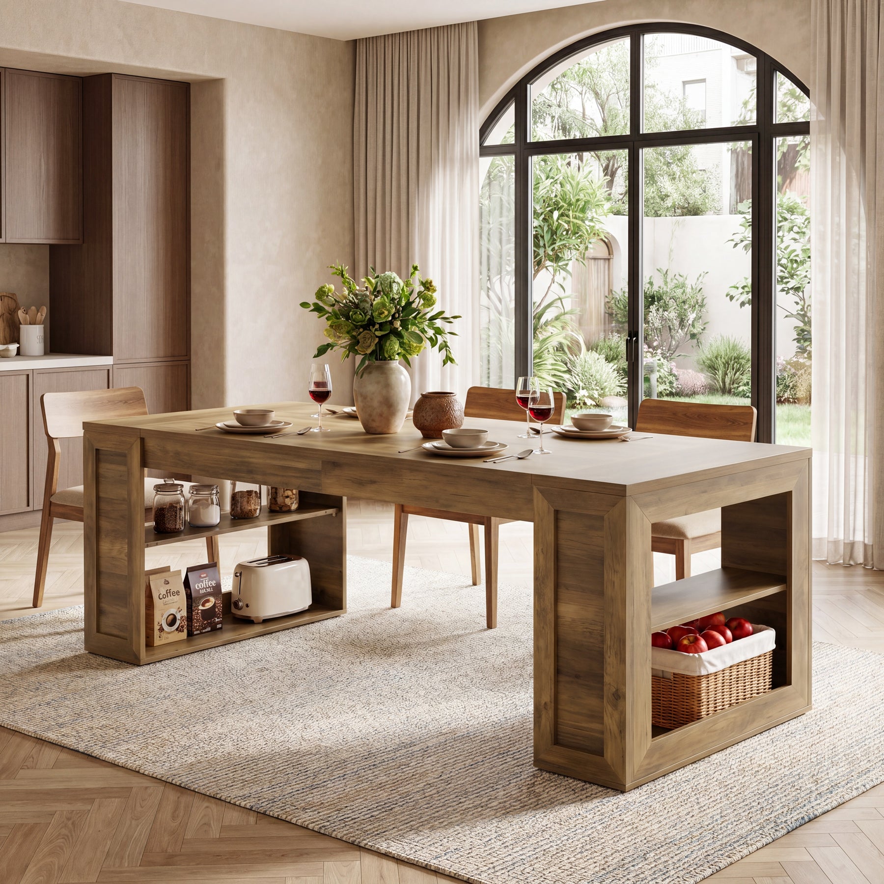 Tribesigns 70.8-Inch Dining Table, 6-Person Kitchen Table with Shelves