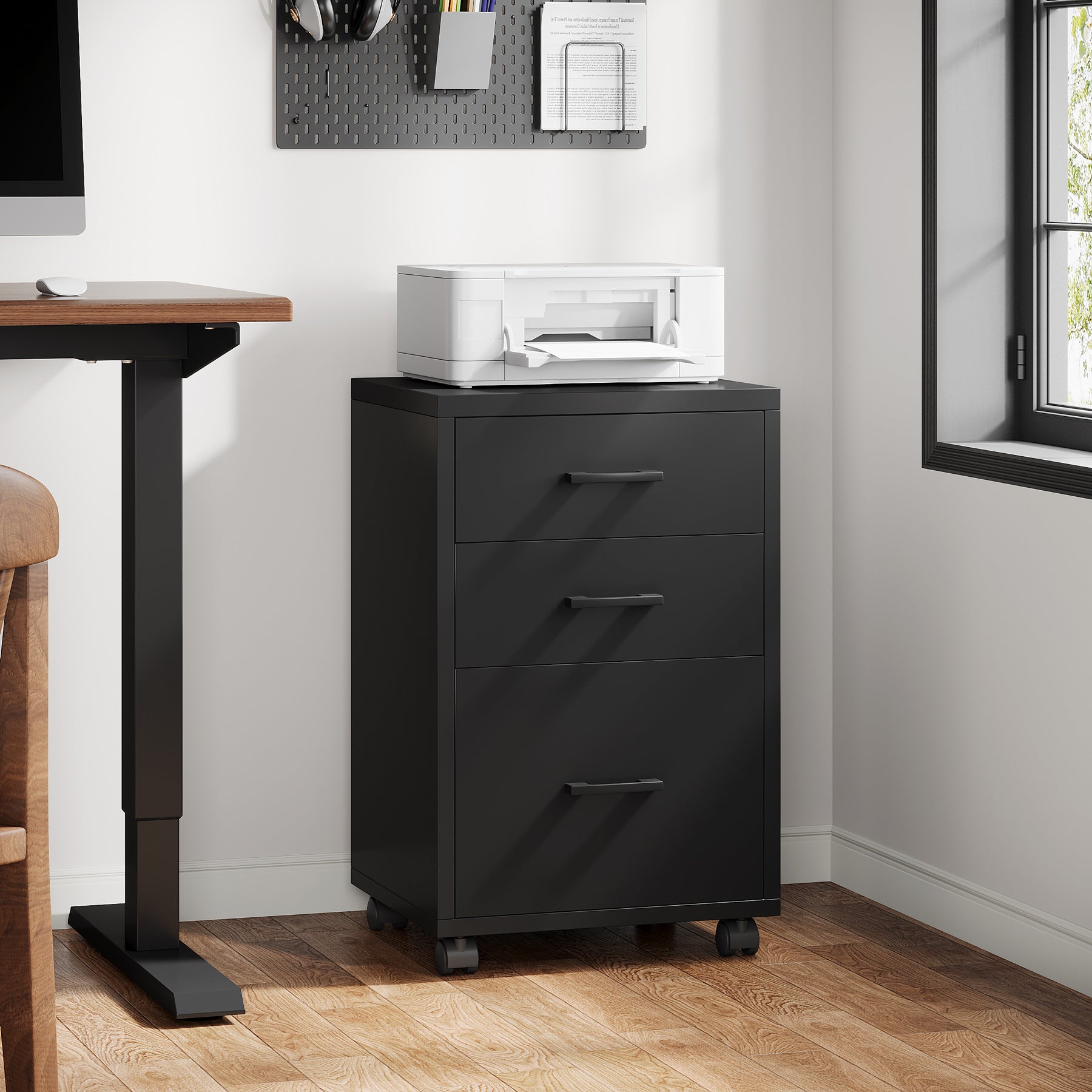 3-Drawer File Cabinet, Modern Rolling Printer Stand for Home Office