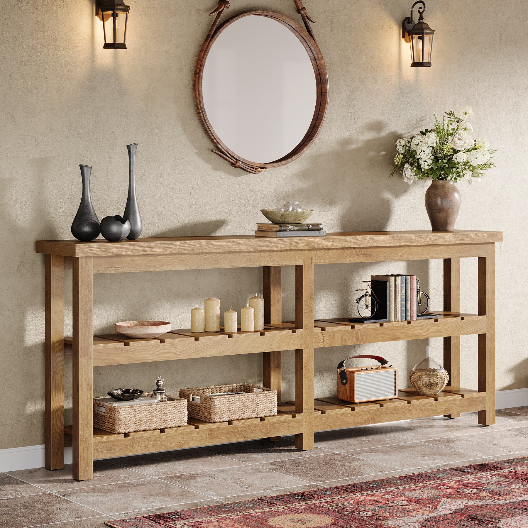 70.8" Console Table, Farmhouse 3-Tier Sofa Table Entryway Table