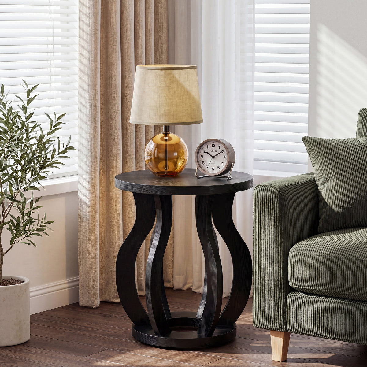 19.69" Curved Wooden Round Side Table for Small Spaces