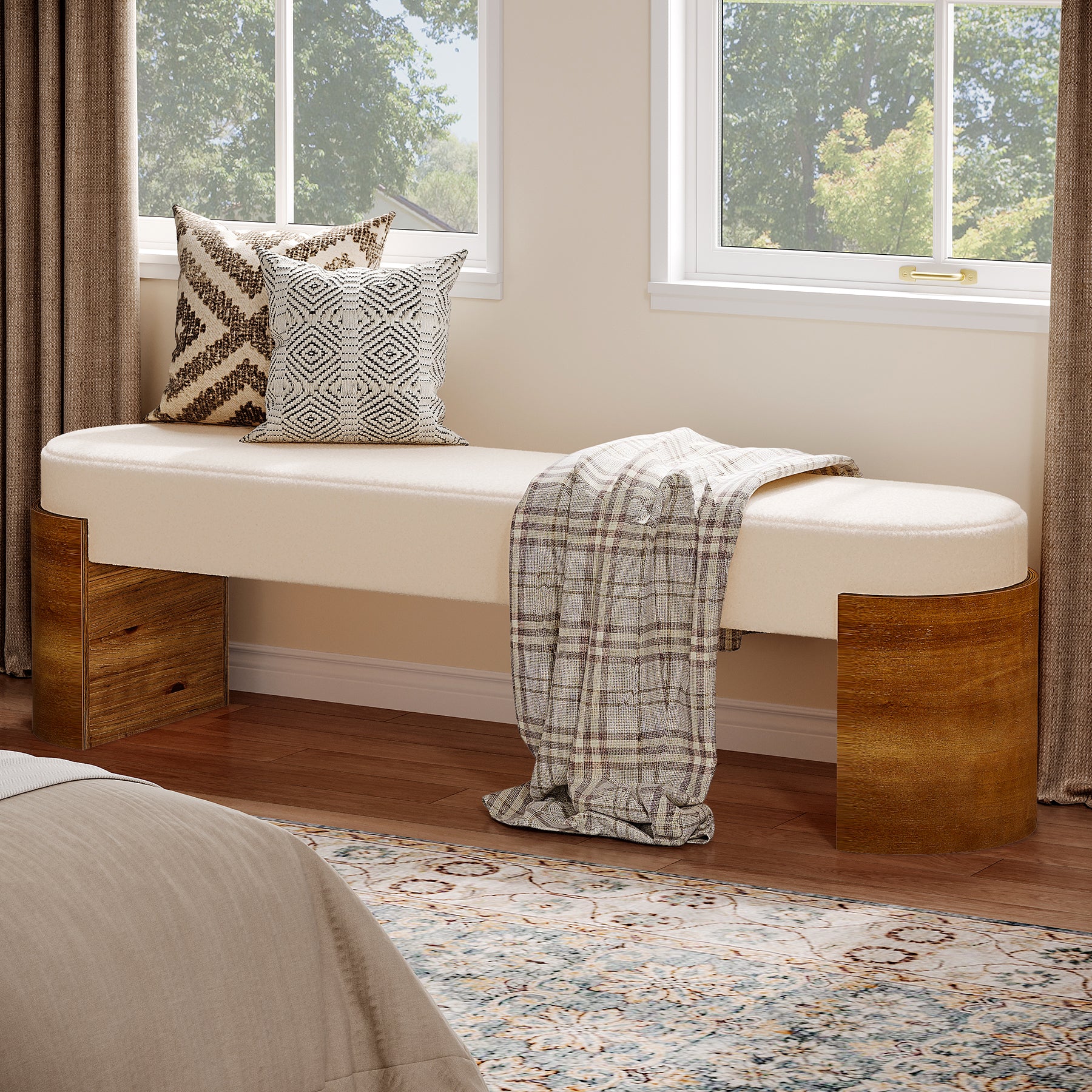 59" Upholstered Entryway Bench, Modern Shoe Bench End of Bed Bench