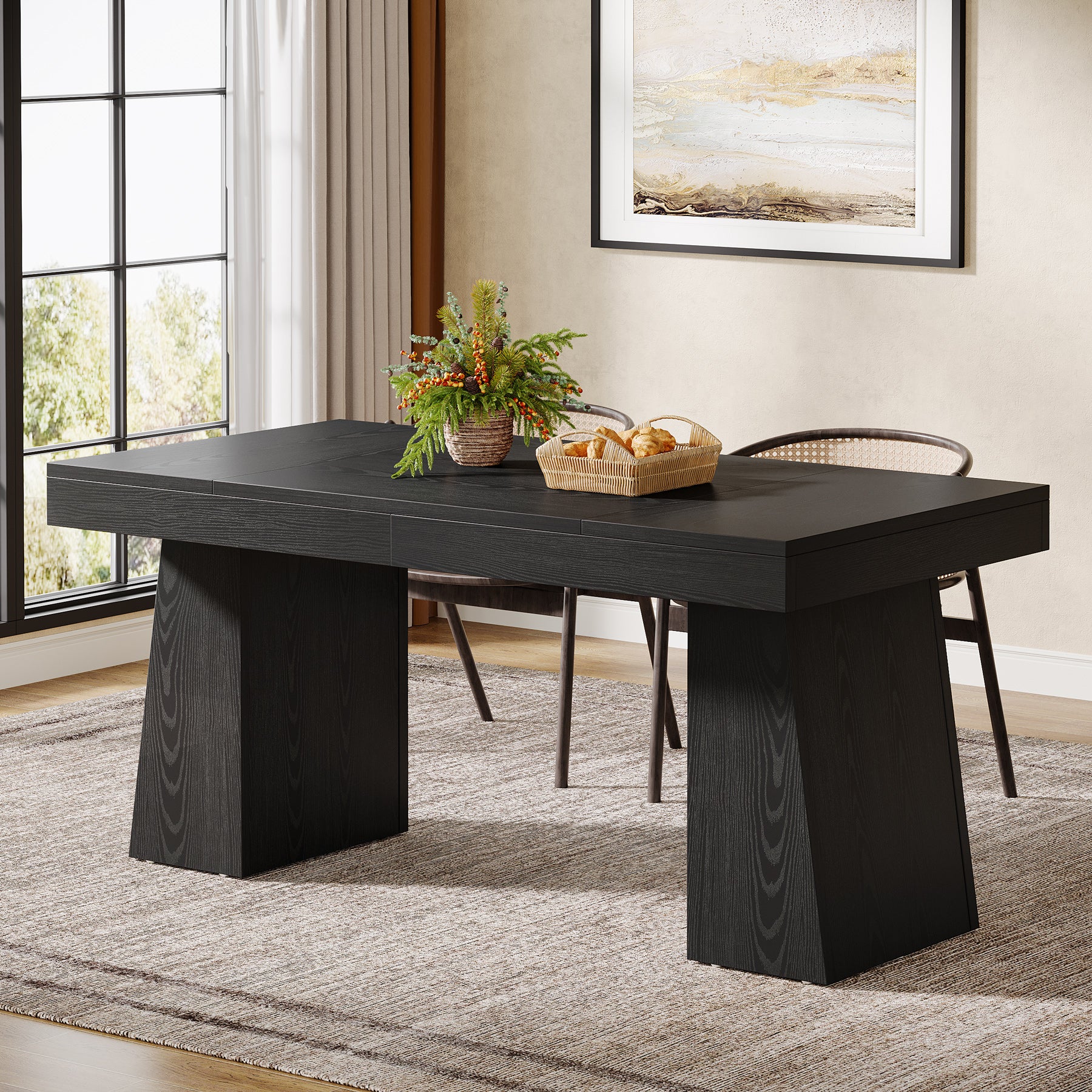 55" Dining Table for 4-6, Rectangular Kitchen Dinner Tables with Sturdy Legs