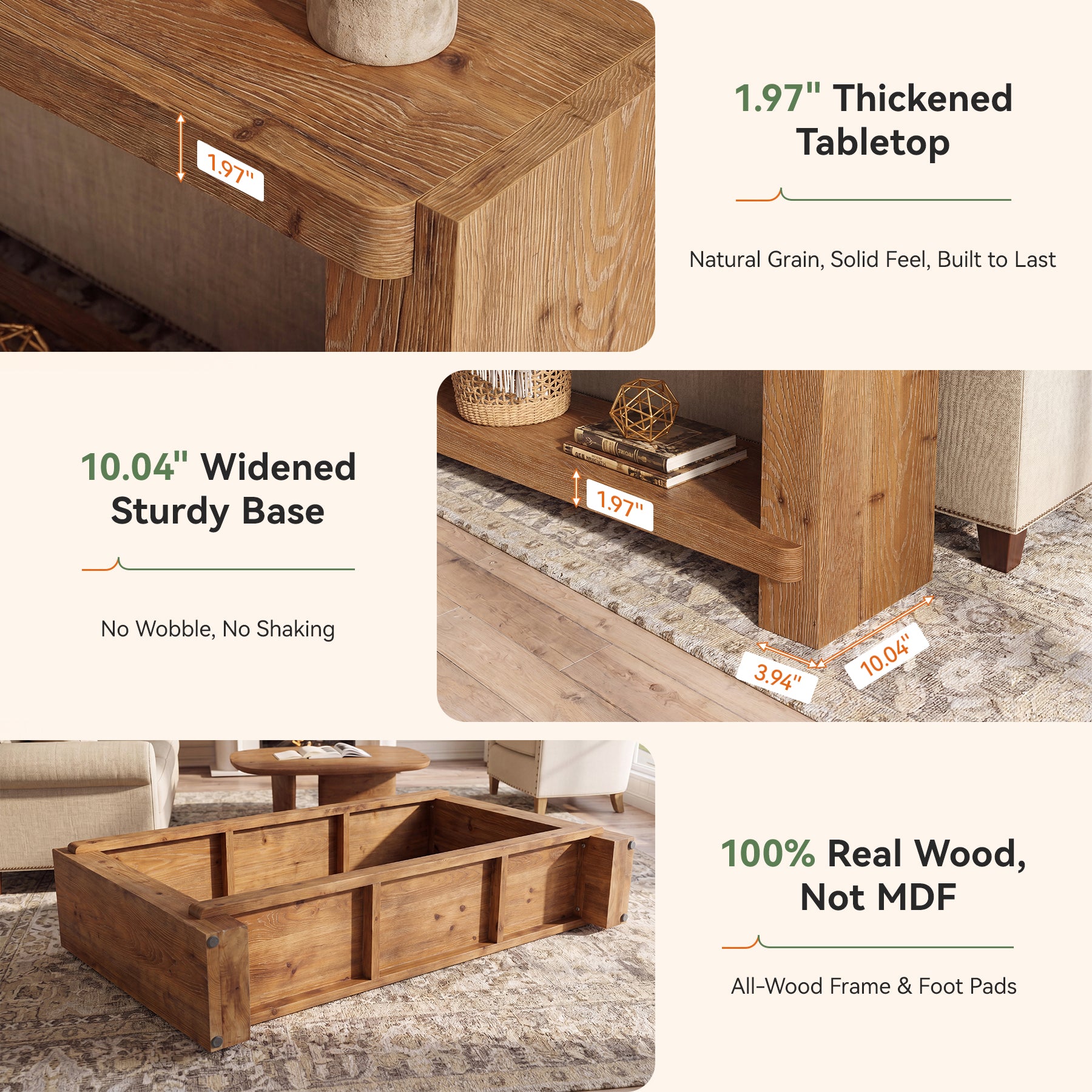 57" Solid Wood Console Table, Narrow Entryway Sofa Table with Shelf for Hallway