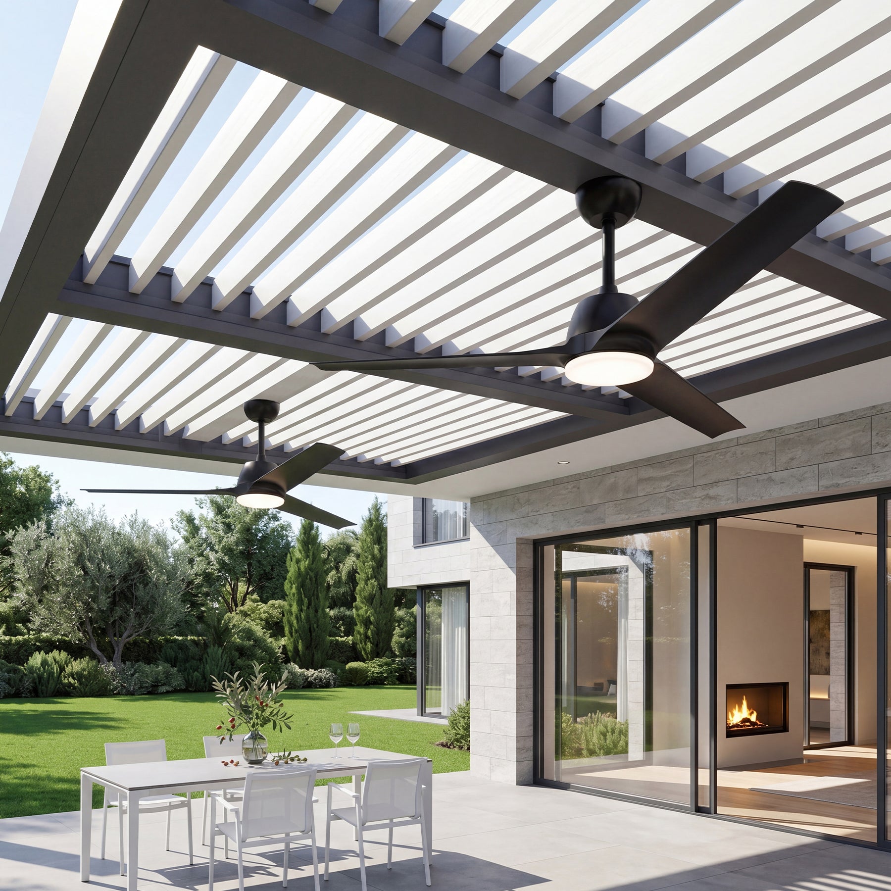 52" Outdoor Ceiling Fans with Lights and Remote, IP66 Waterproof Ceiling Fan With 2 Downrods