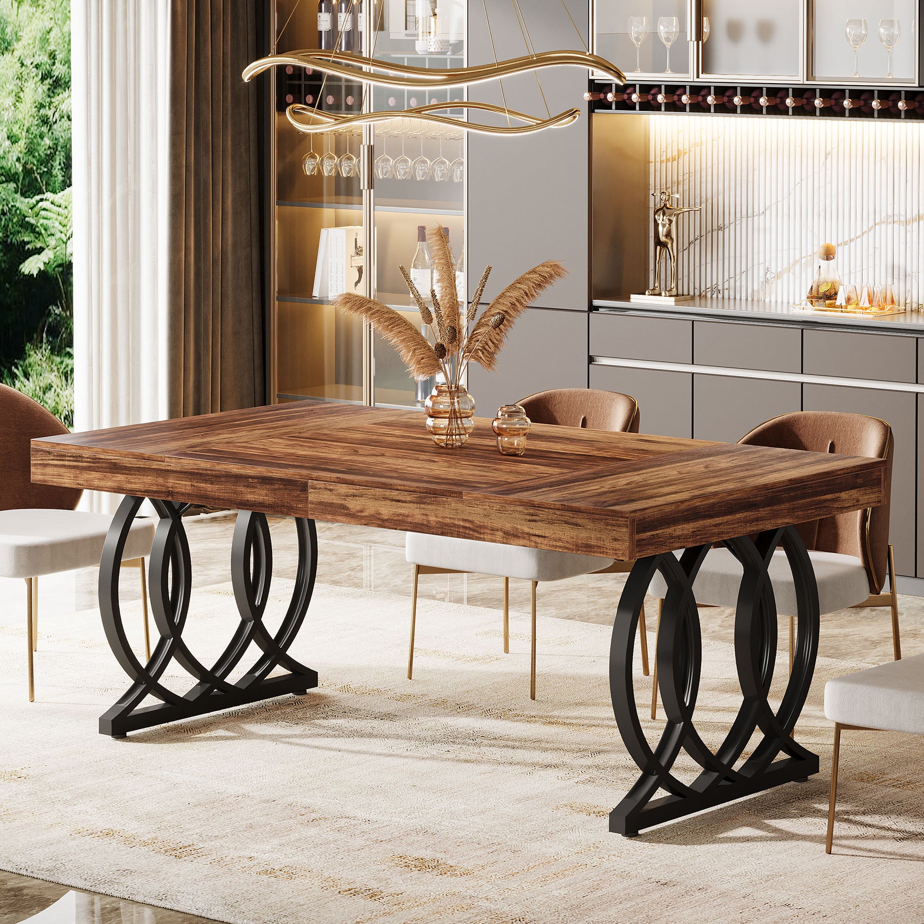 63" Dining Table, Modern Kitchen Table with Faux Marble Tabletop for 4-6