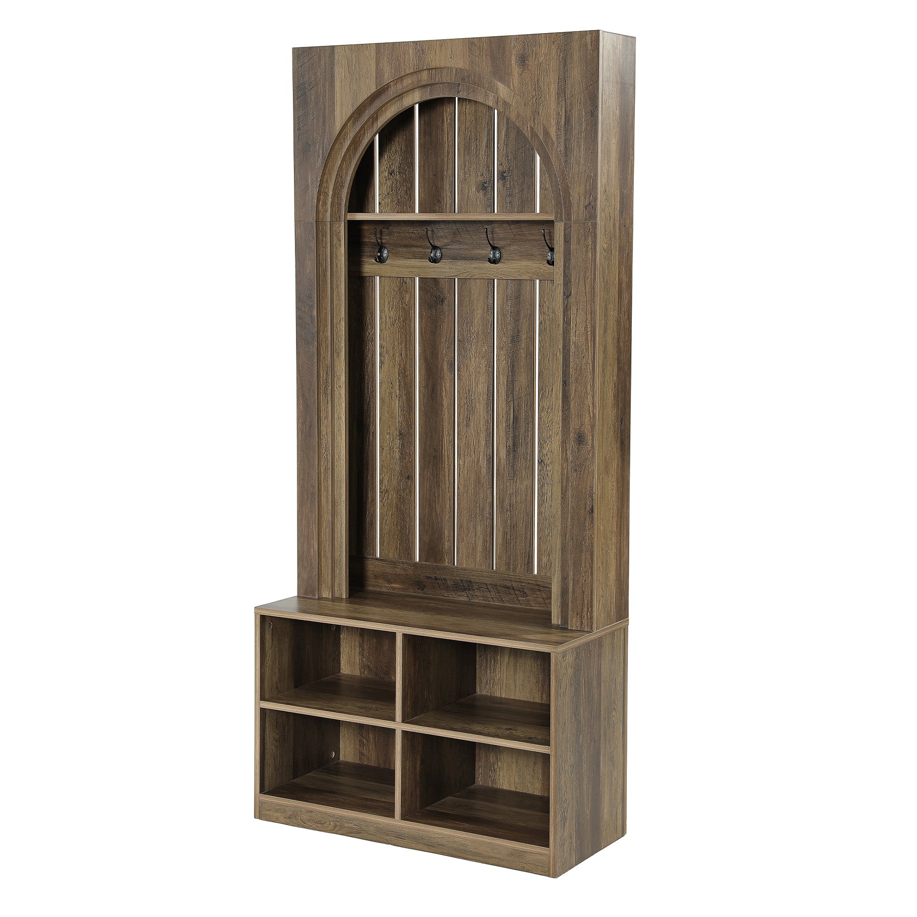 70.9" Arched Hall Tree, Farmhouse Entryway Coat Rack With Shoe Cubby Storage