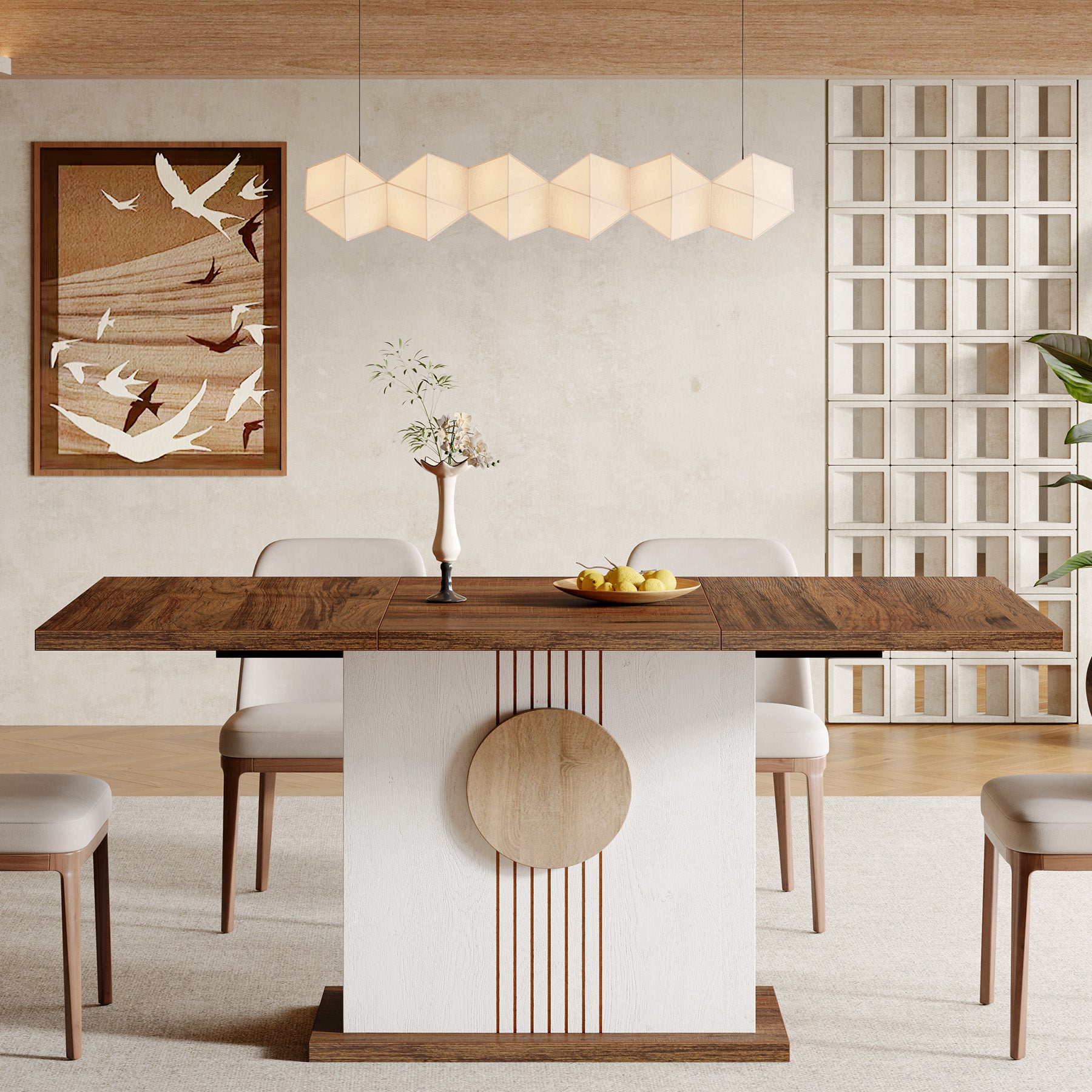 55" Rectangular Dining Table for 4–6 People, Farmhouse Wood Kitchen Table