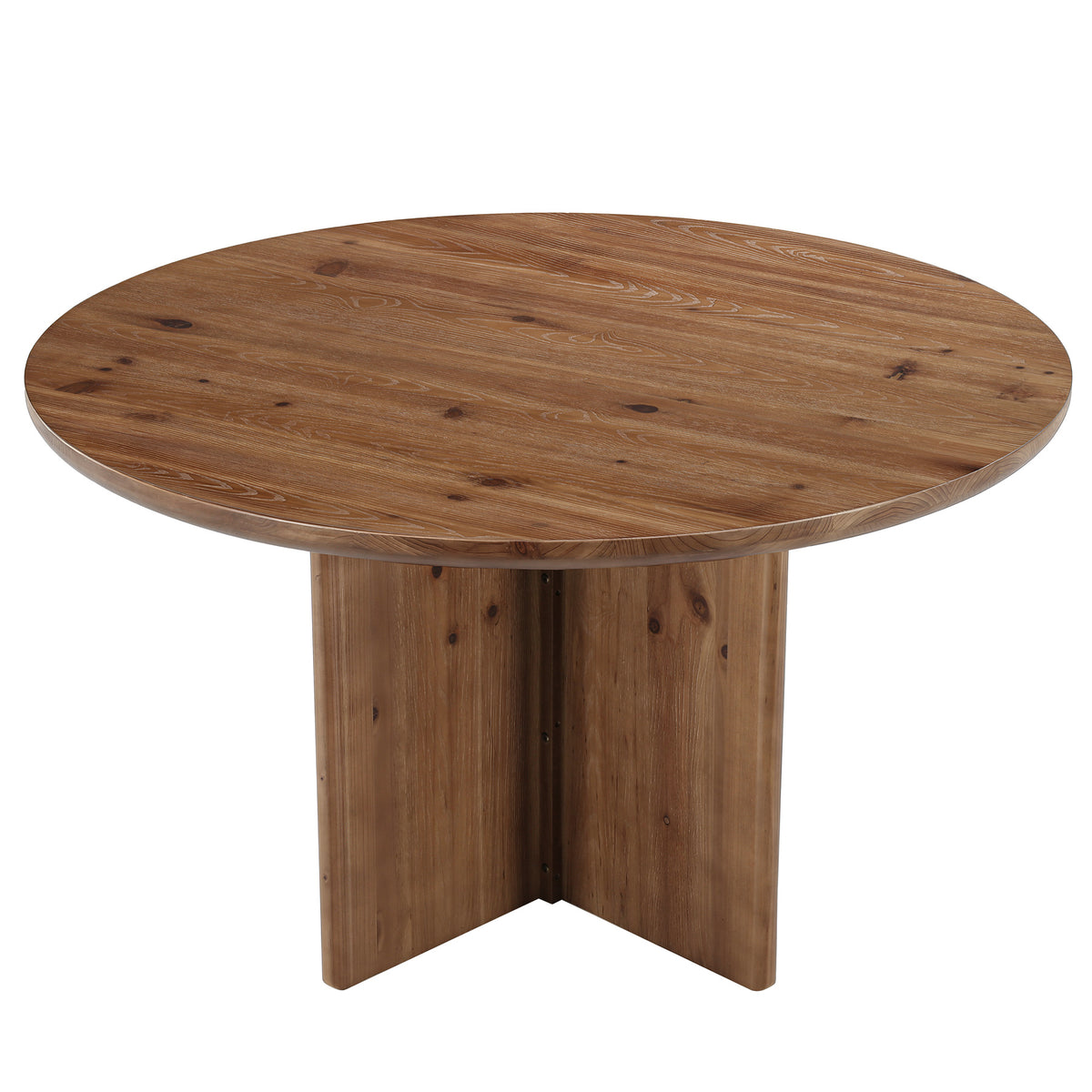 47.2" Round Dining Table, Solid Wood Kitchen Table with Cross Pedestal Base for 4-6
