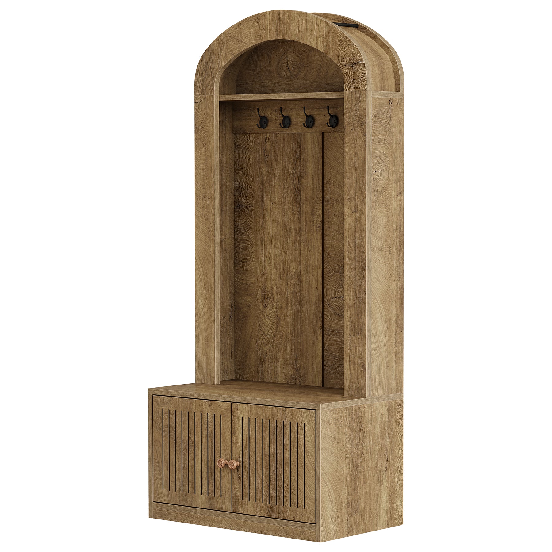 70.9" Hall Tree With Bench and Shoe Storage, 4-In-1 Entryway Bench With Storage Shelves