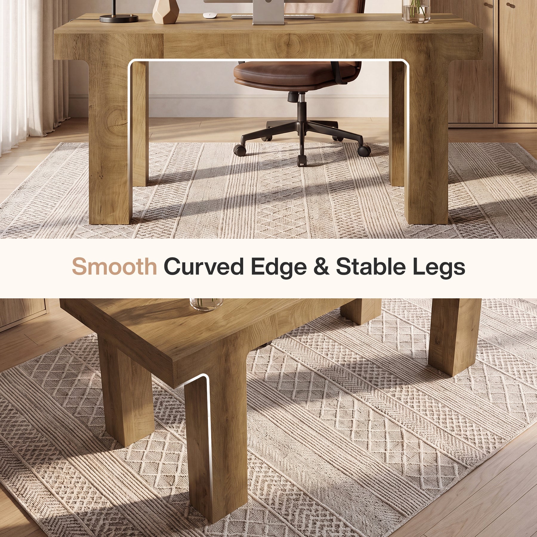 63" Executive Desk, Modern Computer Desk with Curved Edge for Home Office