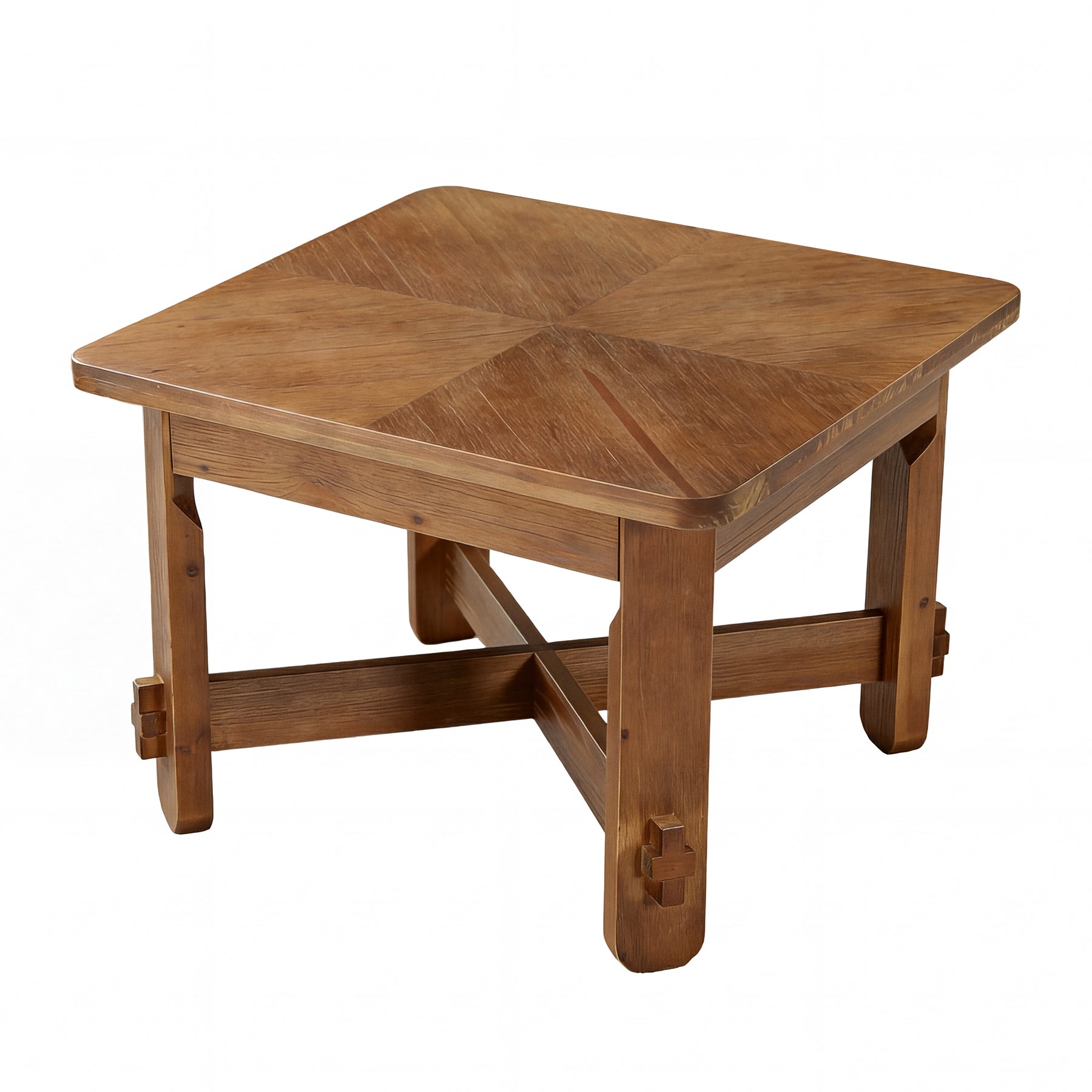 31.5 Inch Solid Wood Square Coffee Table, Farmhouse Center Table with Cross Base