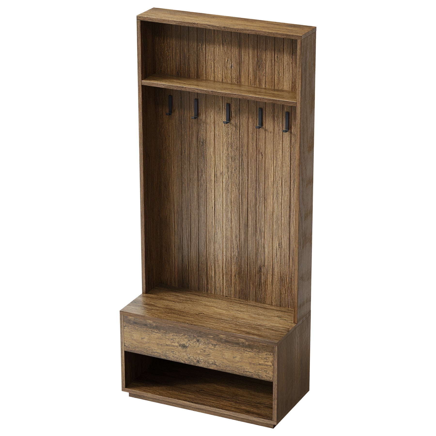 70.87-Inch Hall Tree with Bench and Shoe Storage, 5-in-1 Entryway Coat Rack with Drawer and 5 Hooks