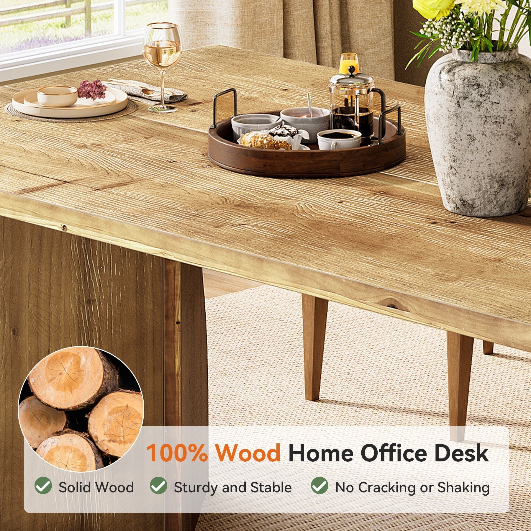 Tribesigns 63-Inch Solid Wood Dining Table, Rectangular Kitchen Table for 4-6 People