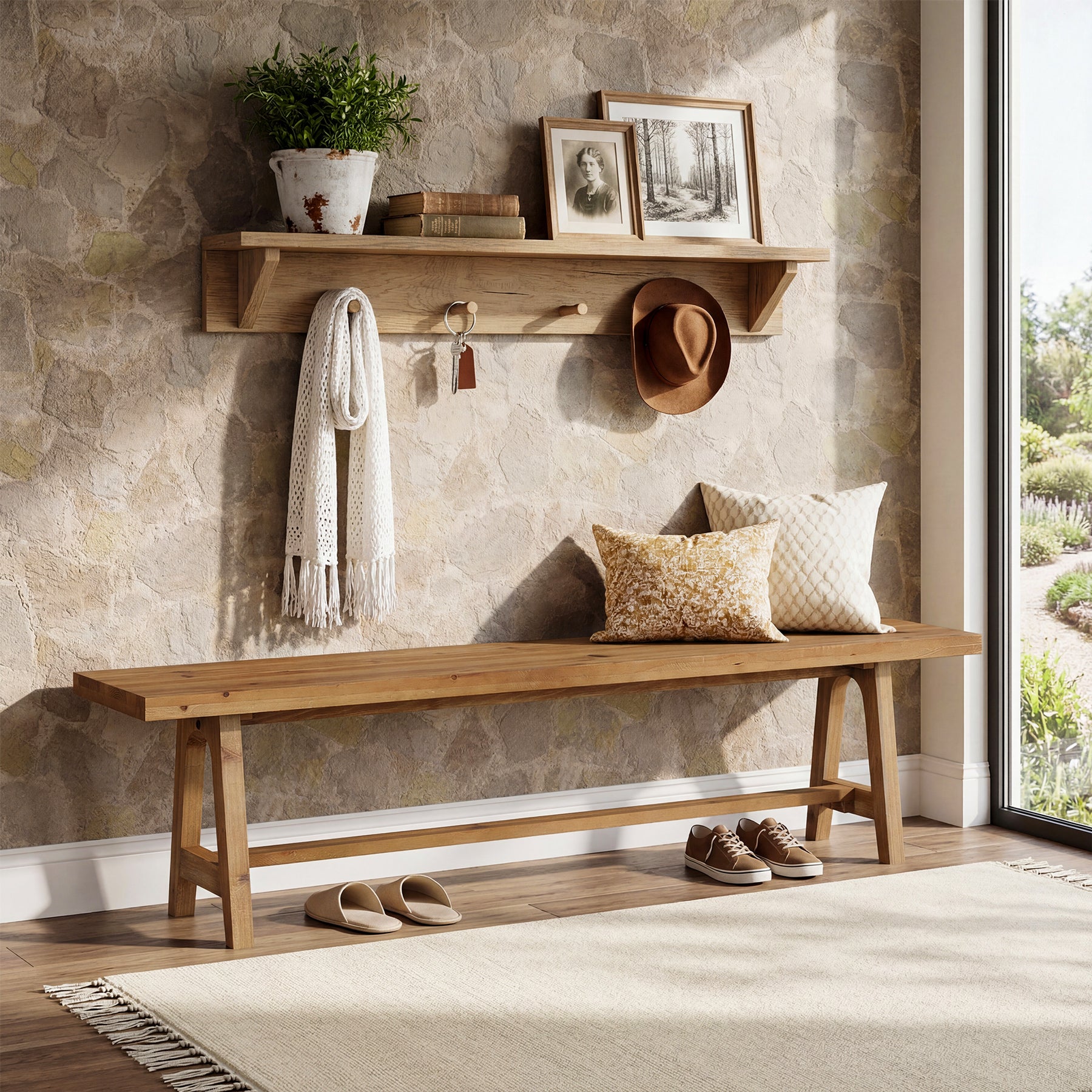 Tribesigns 63-Inch Entryway Bench, Narrow Hallway Seat for Mudroom