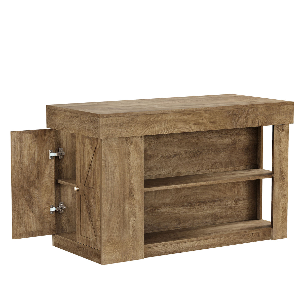 55" Kitchen Island with Storage Cabinet and Shelves, Farmhouse Bar Table for Kitchen