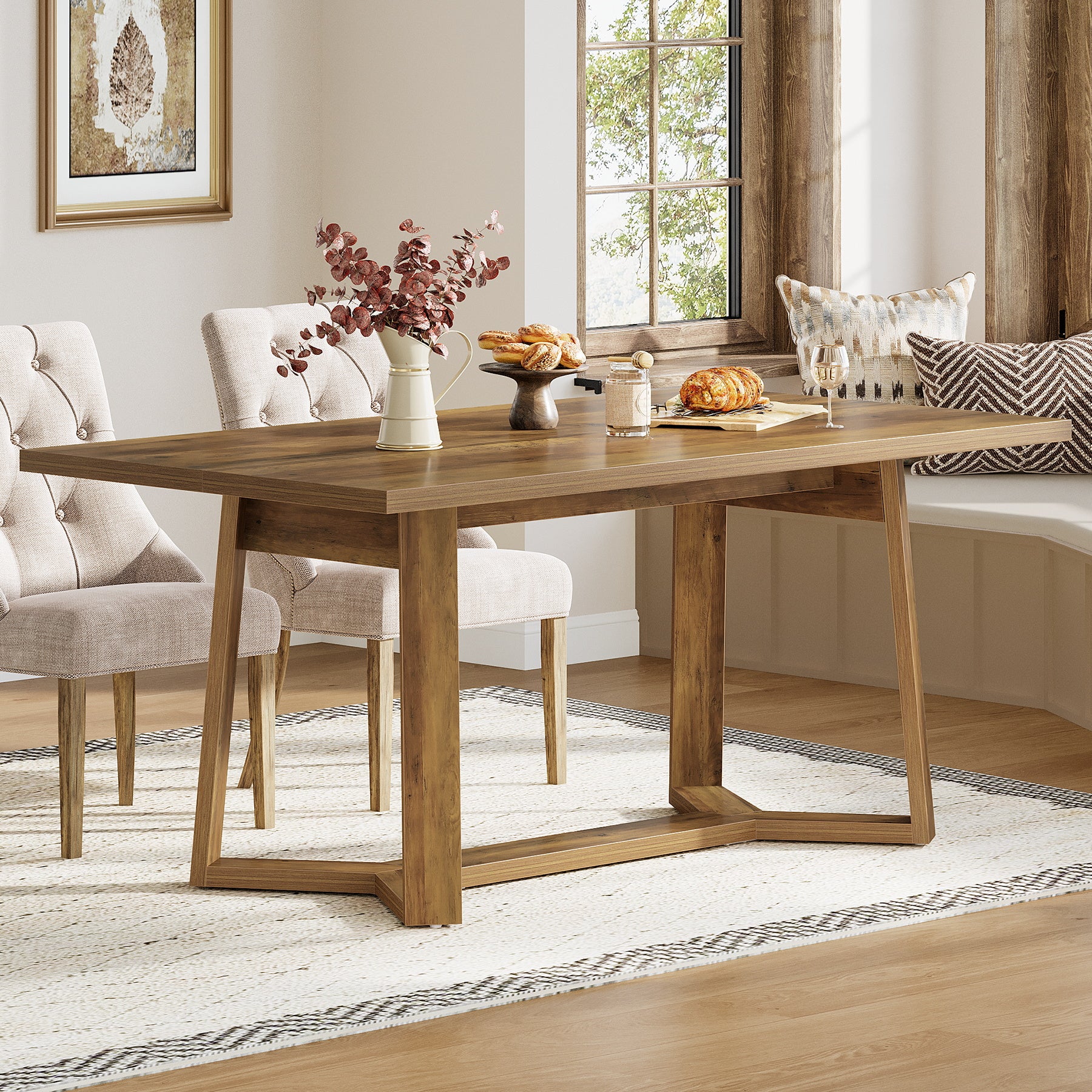 47" Dining Table for 4, Rectangular Kitchen Table with Sturdy Base