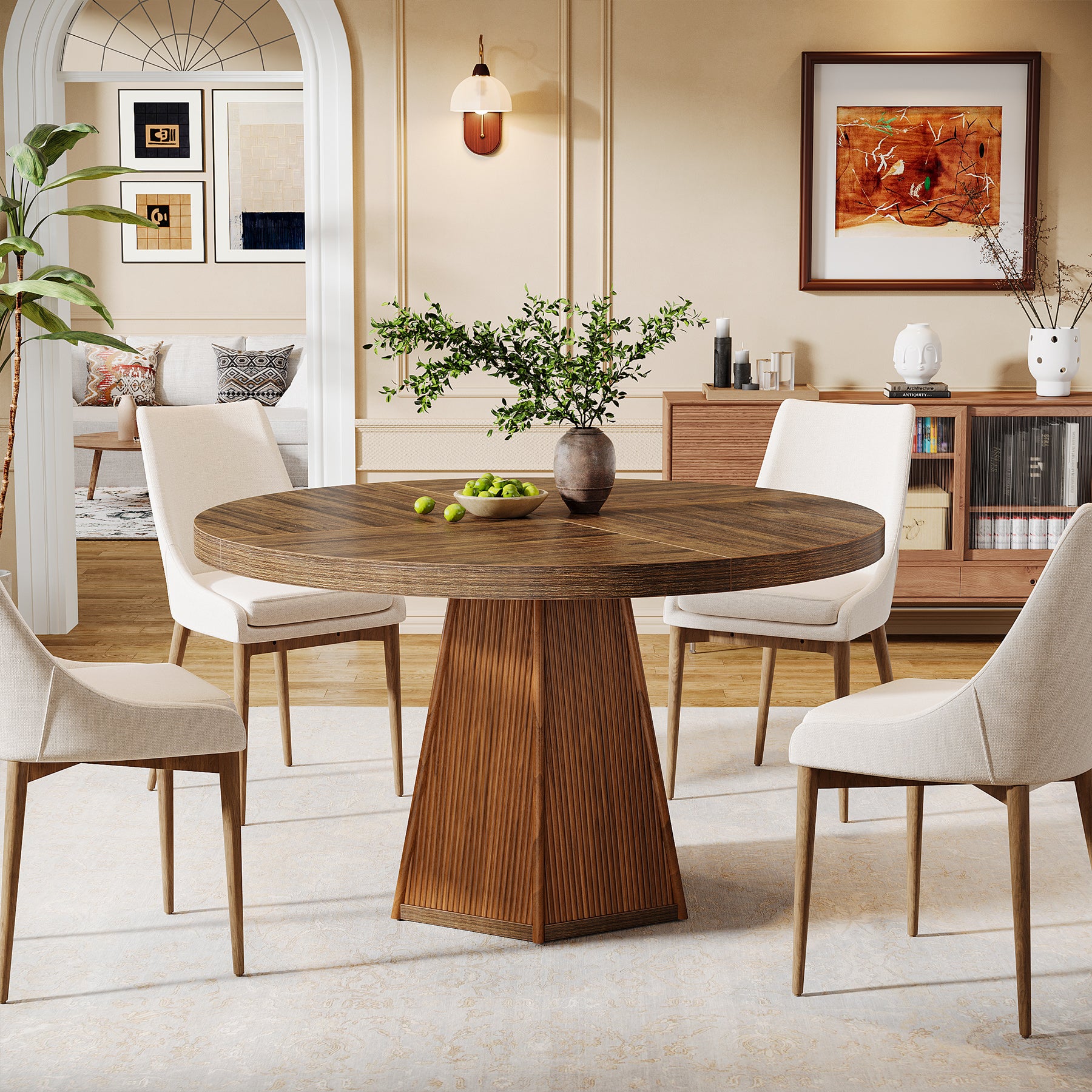 47" Round Dining Table, Farmhouse Kitchen Dinner Table for 4