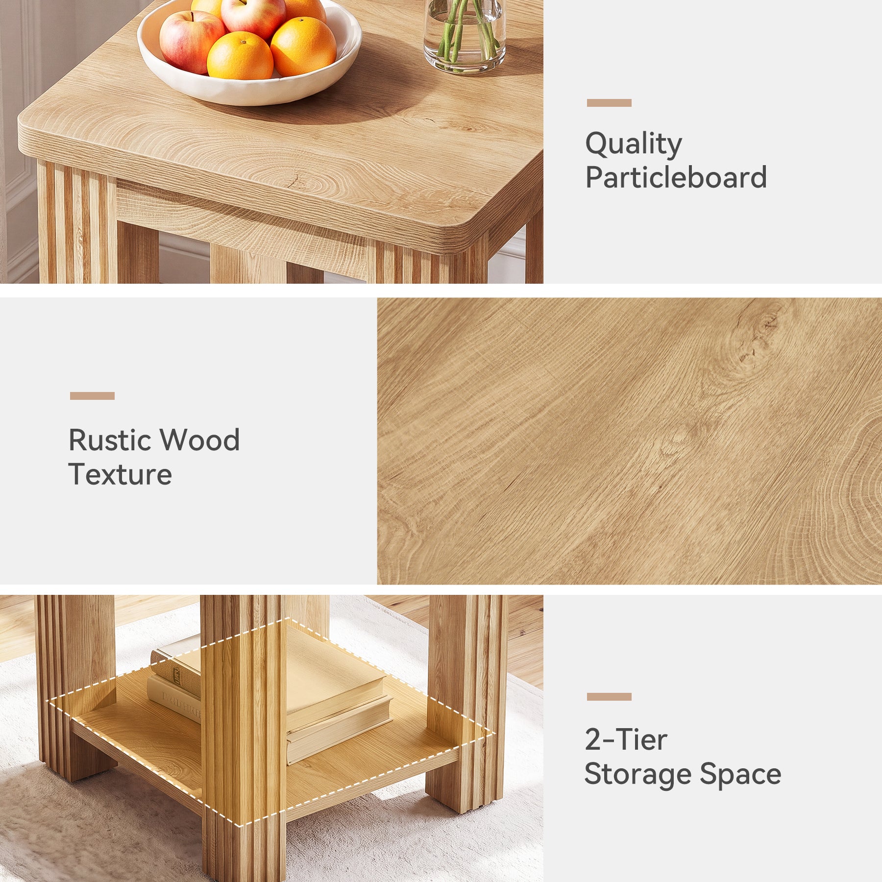 19.7" Square End Table with Storage, Farmhouse Side Table for Living Room, Bedroom