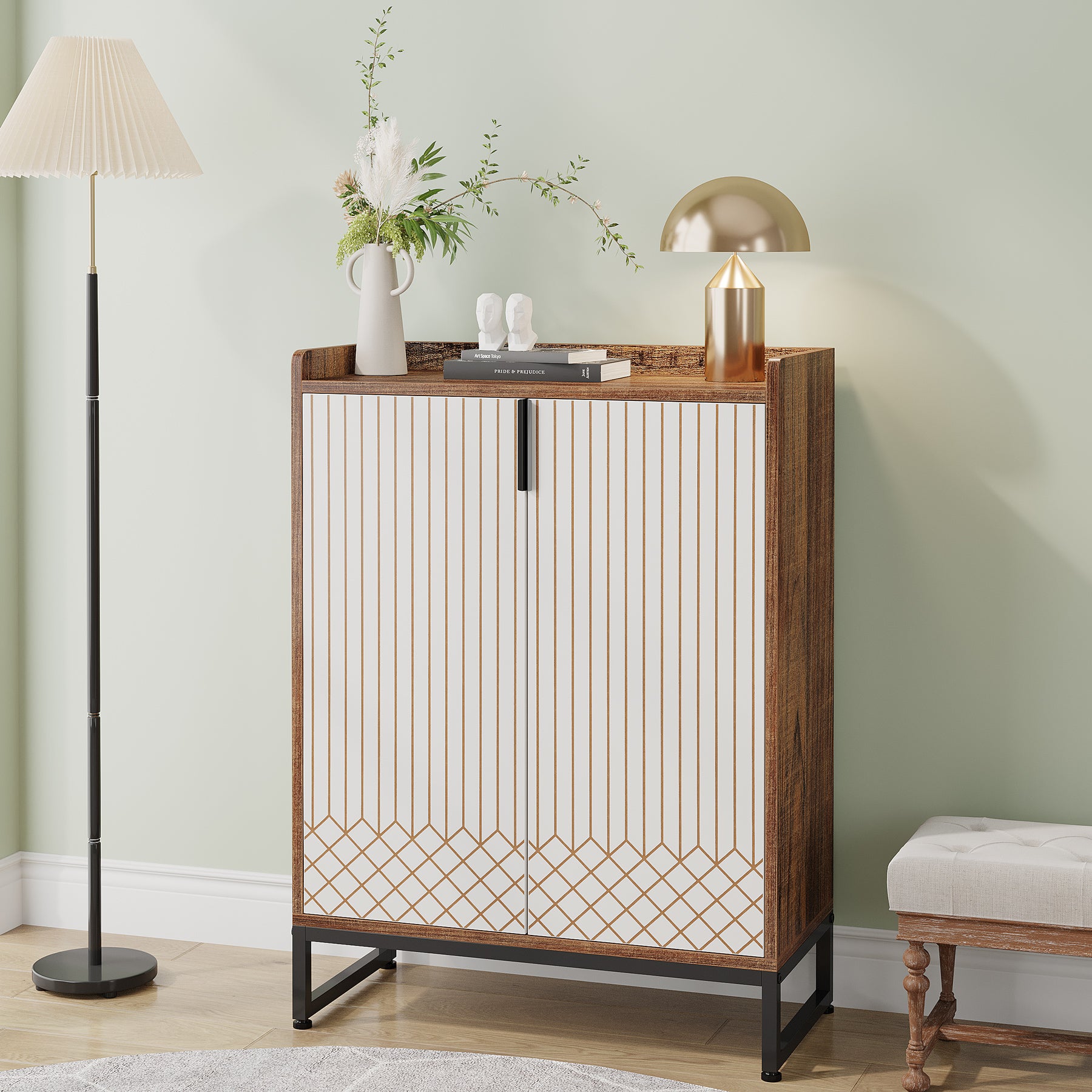 5-Tier Shoe Cabinet with Doors, Freestanding Wood Shoe Organizer for Entryway