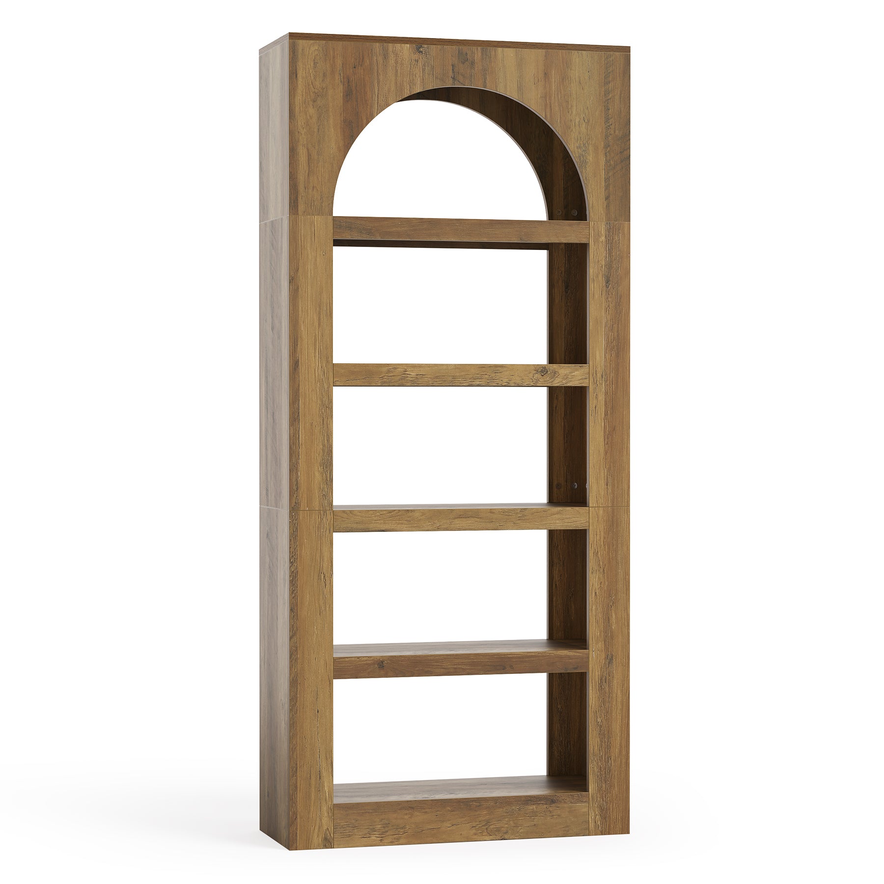 70.8" Arched 5-Tier Bookshelf, Modern Wooden Bookcase with Open Storage for Living Room, Bedroom & Office