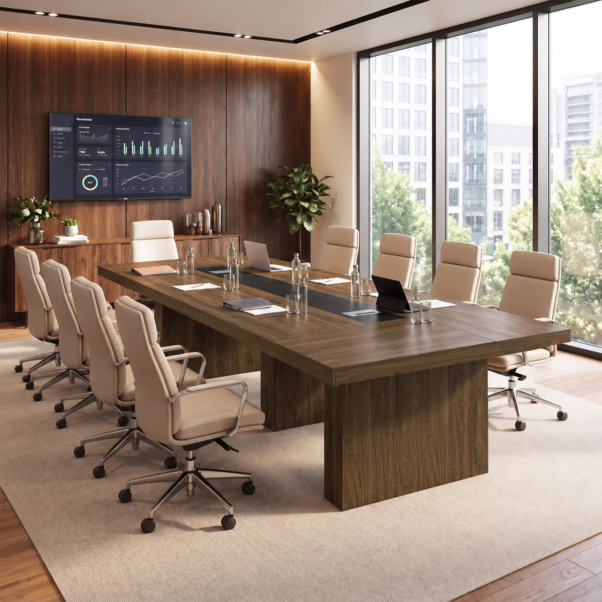 8ft Conference Table, 94.5" Meeting Office Table with Cable Grommet for 10 People