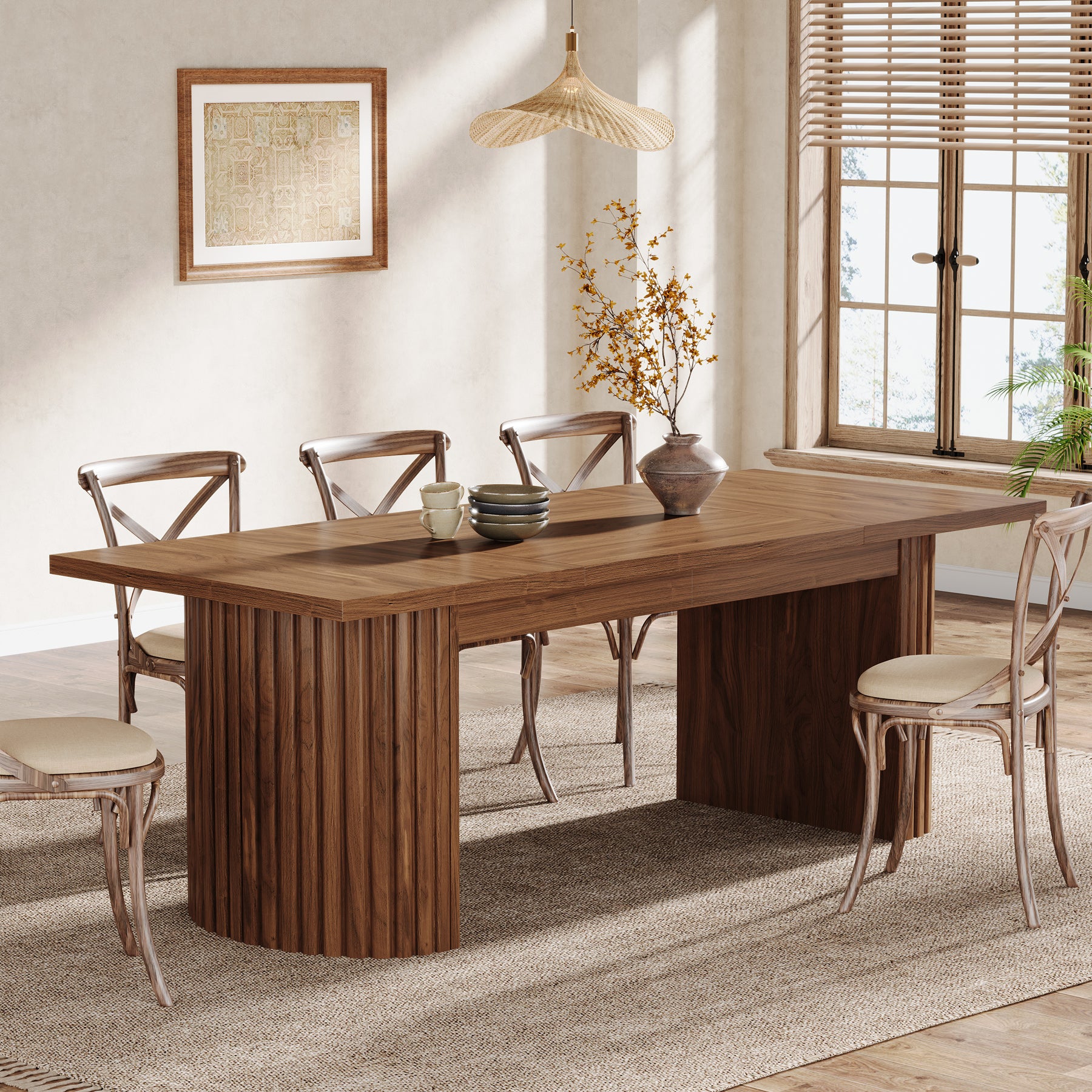 78.7" Dining Table, Farmhouse Kitchen Table With Dual Base