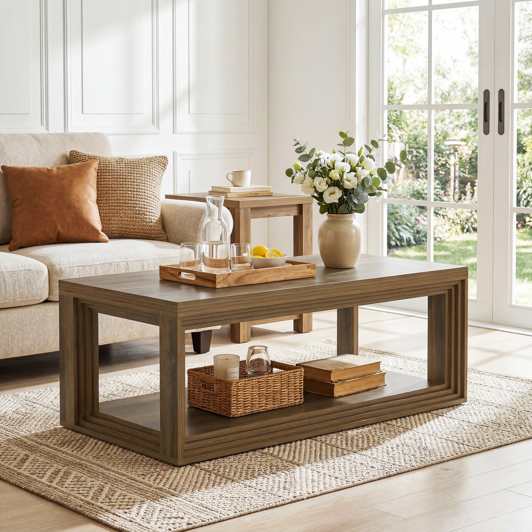 Rectangular Coffee Table with Open Storage Shelf