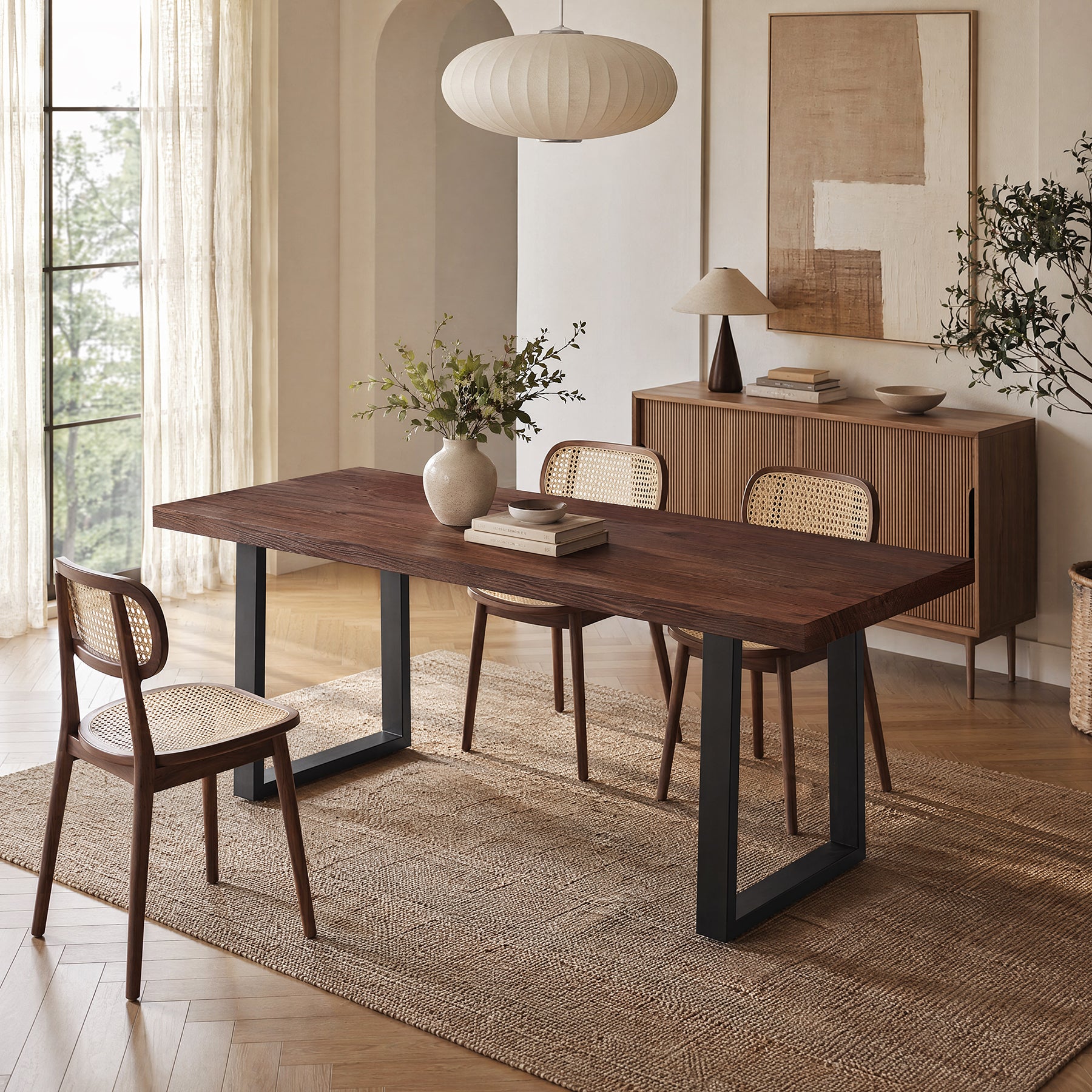 63" Industrial Dining Table, Solid Wood Rectangular Kitchen Table for 4-6 People