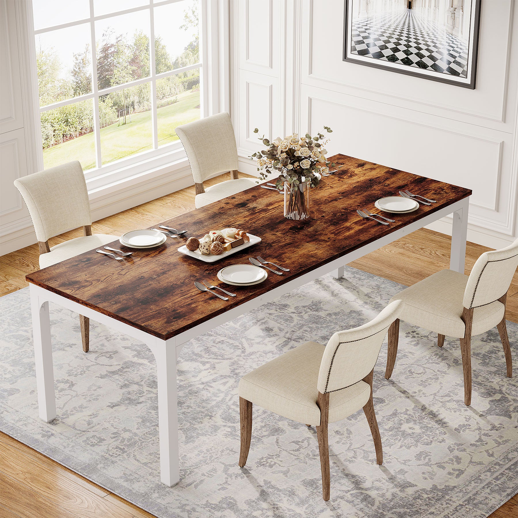 78.7" Rectangular Dining Table for 6–8 People, Long Kitchen Table