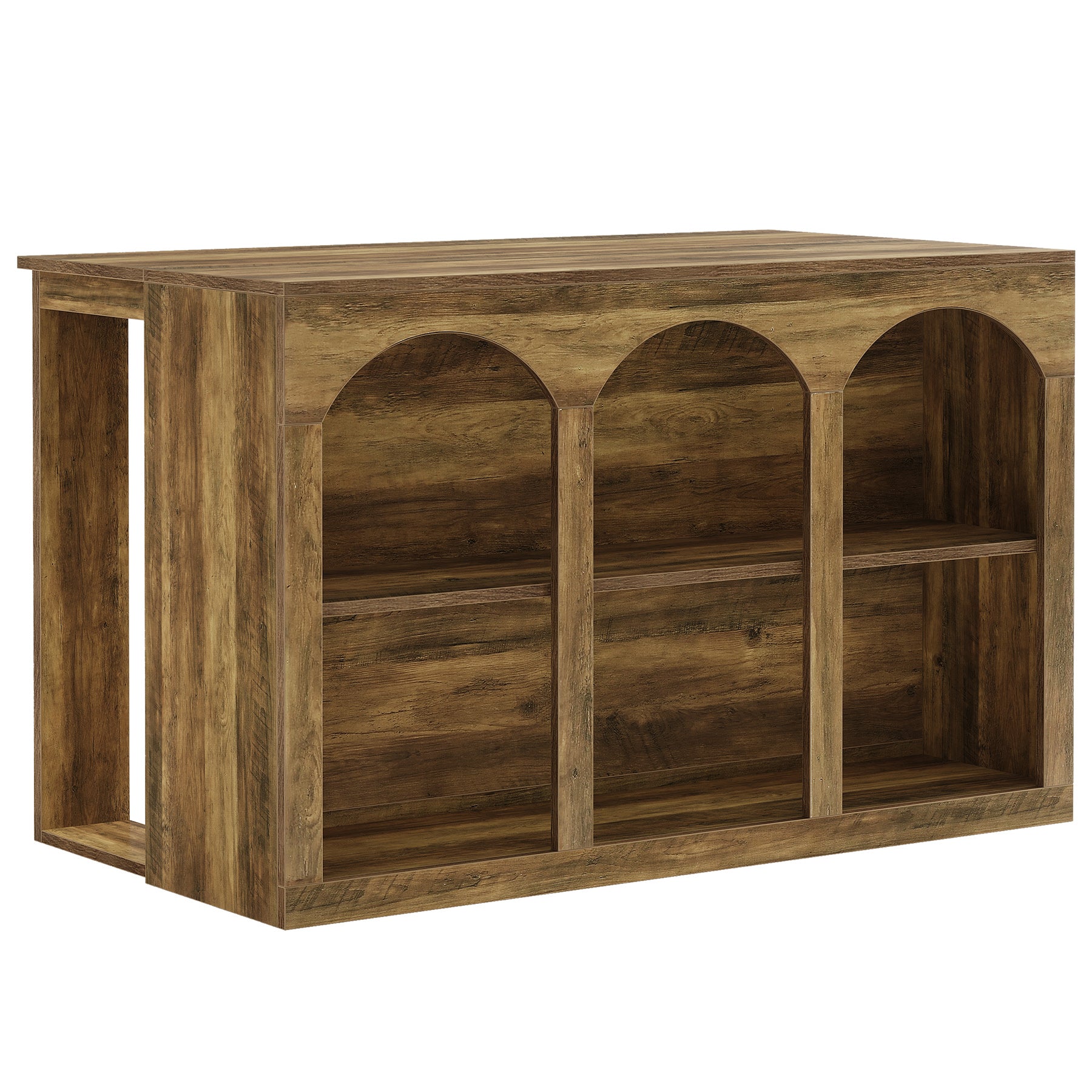 Wooden Kitchen Island, 55" Counter Height Coffee Bar Table with 2-Tier Shelves