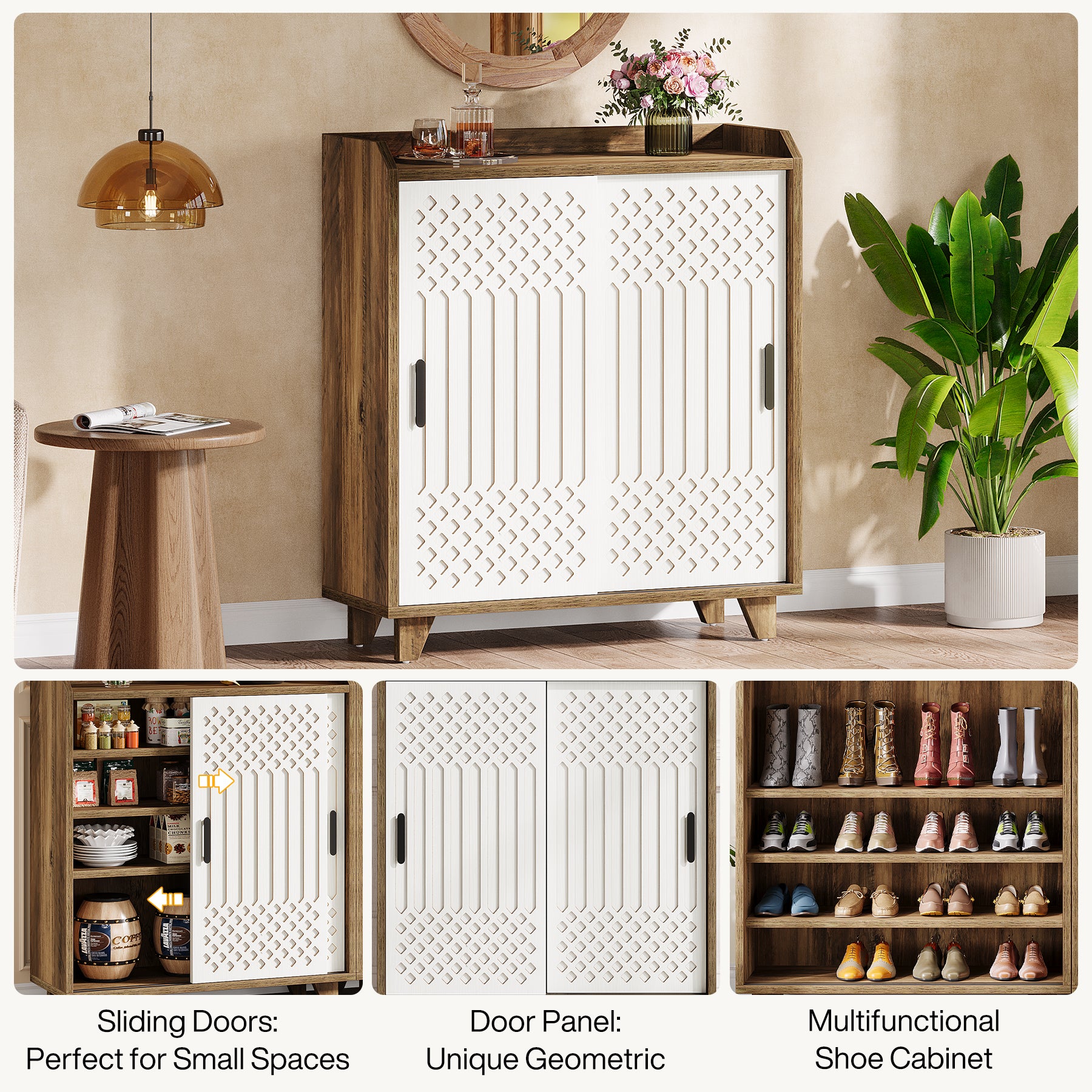 Farmhouse Sideboard Buffet Cabinet with Sliding Doors & Adjustable Shelves