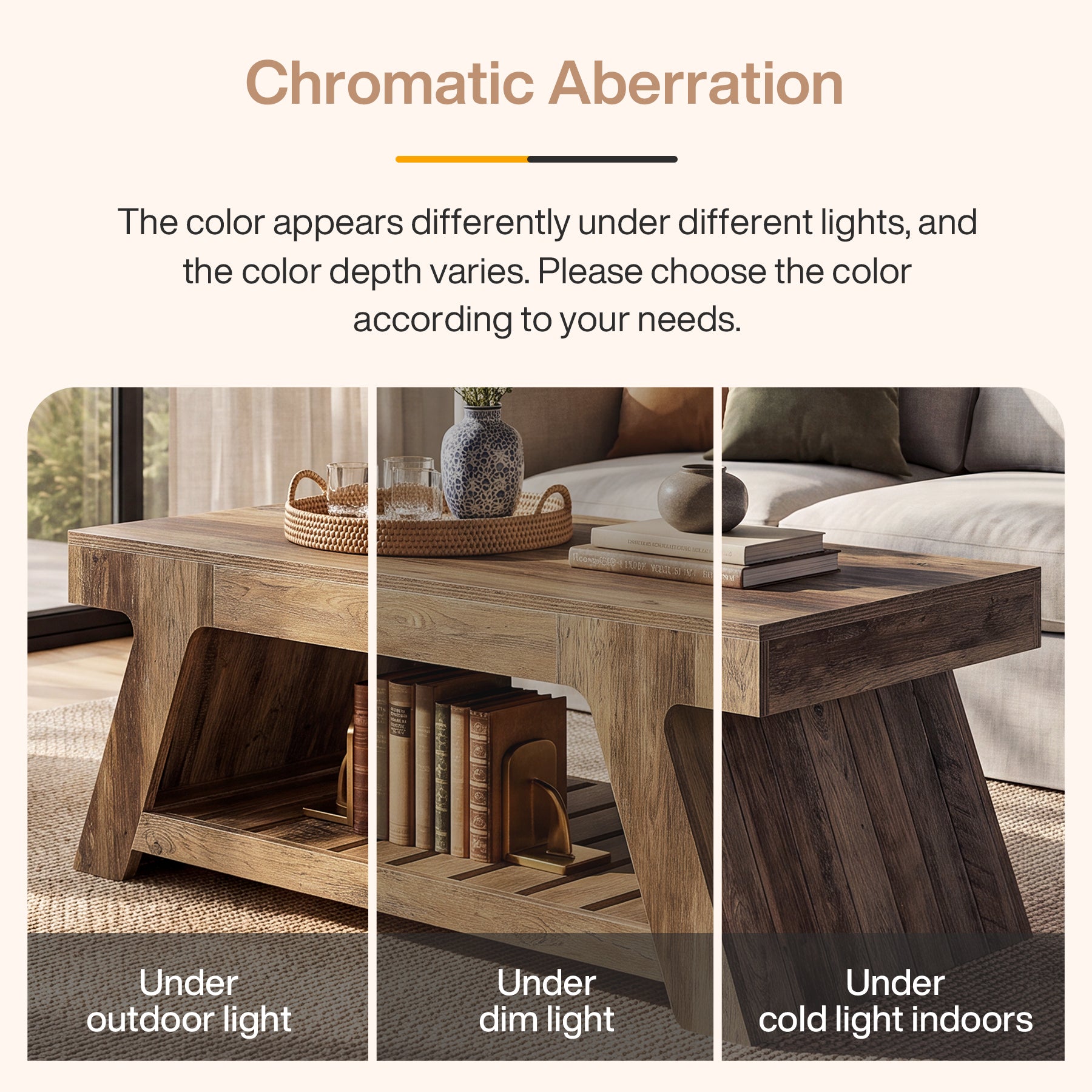 47" Farmhouse Coffee Table, 2-Tier Center Table with Slatted Storage Shelf for Living Room