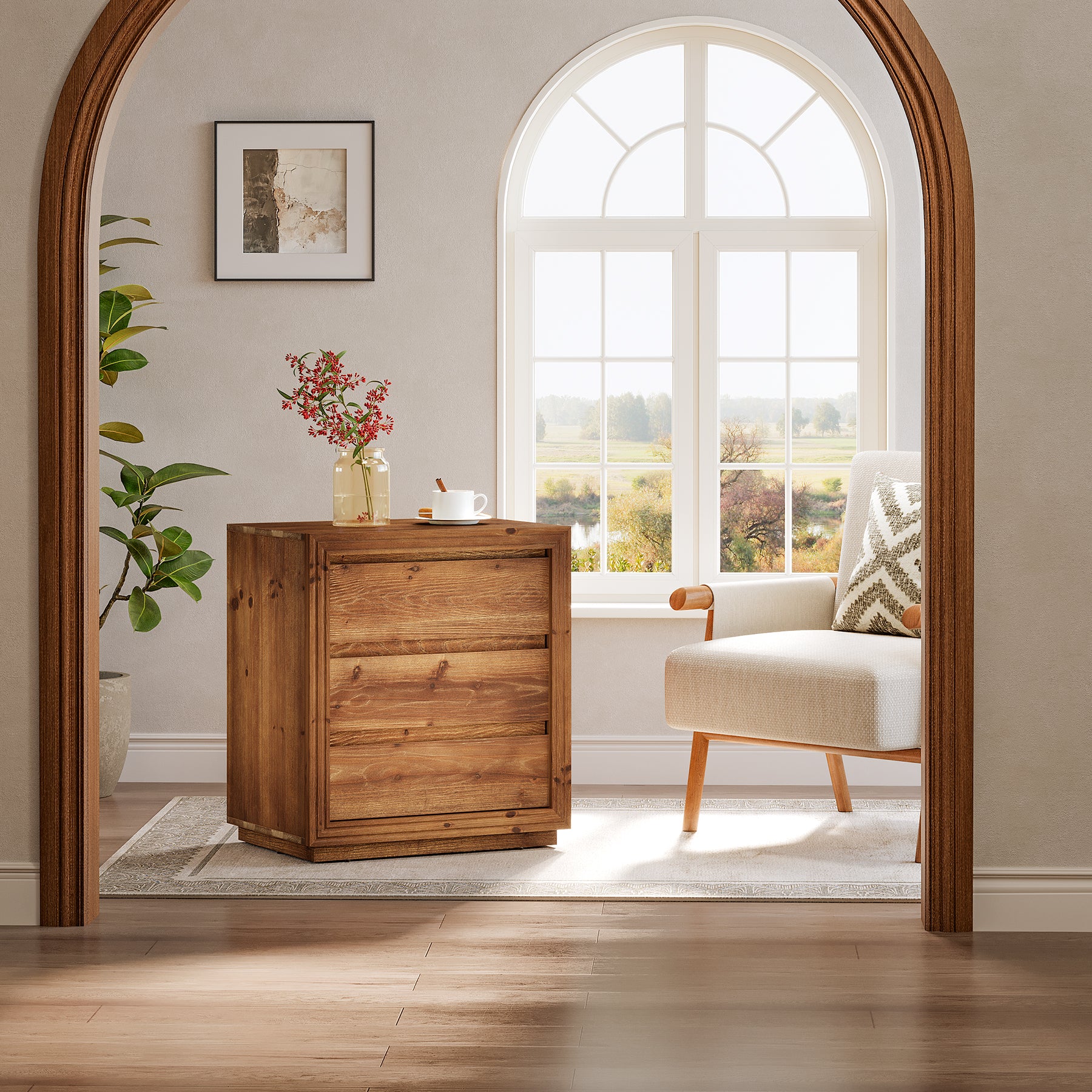 Tribesigns 23.62" Solid Wood End Table with 3 Drawers