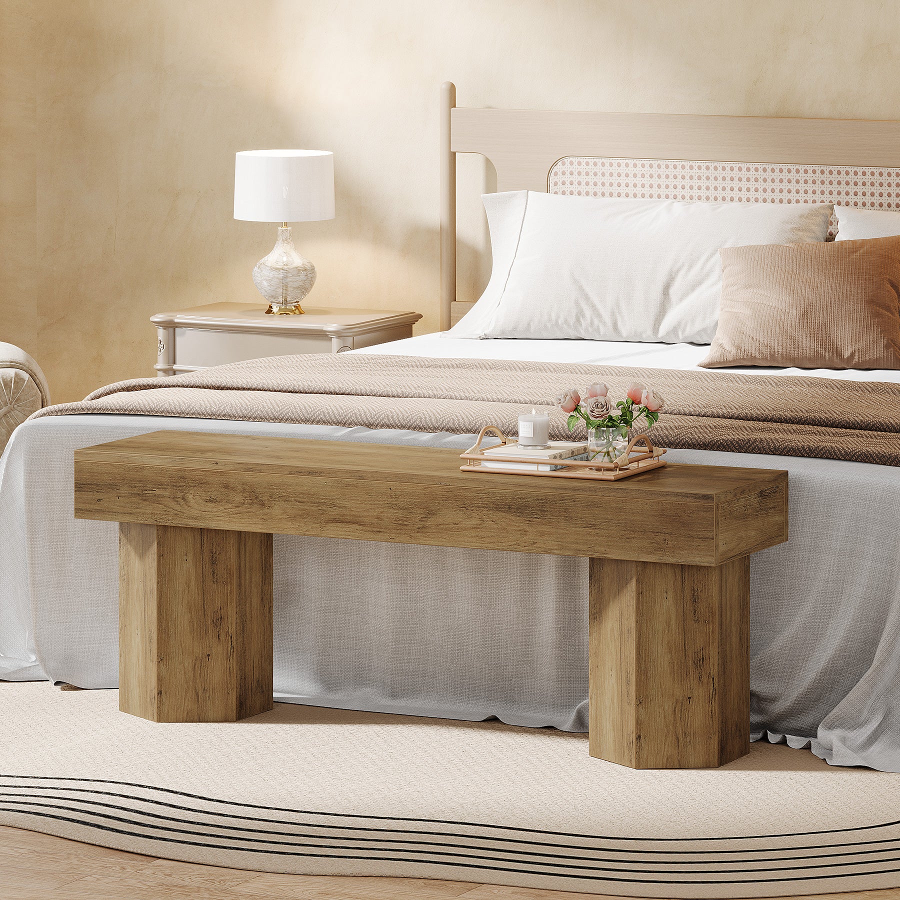 Wooden Dining Seat, 41" End of Bed Bench for Indoor Space