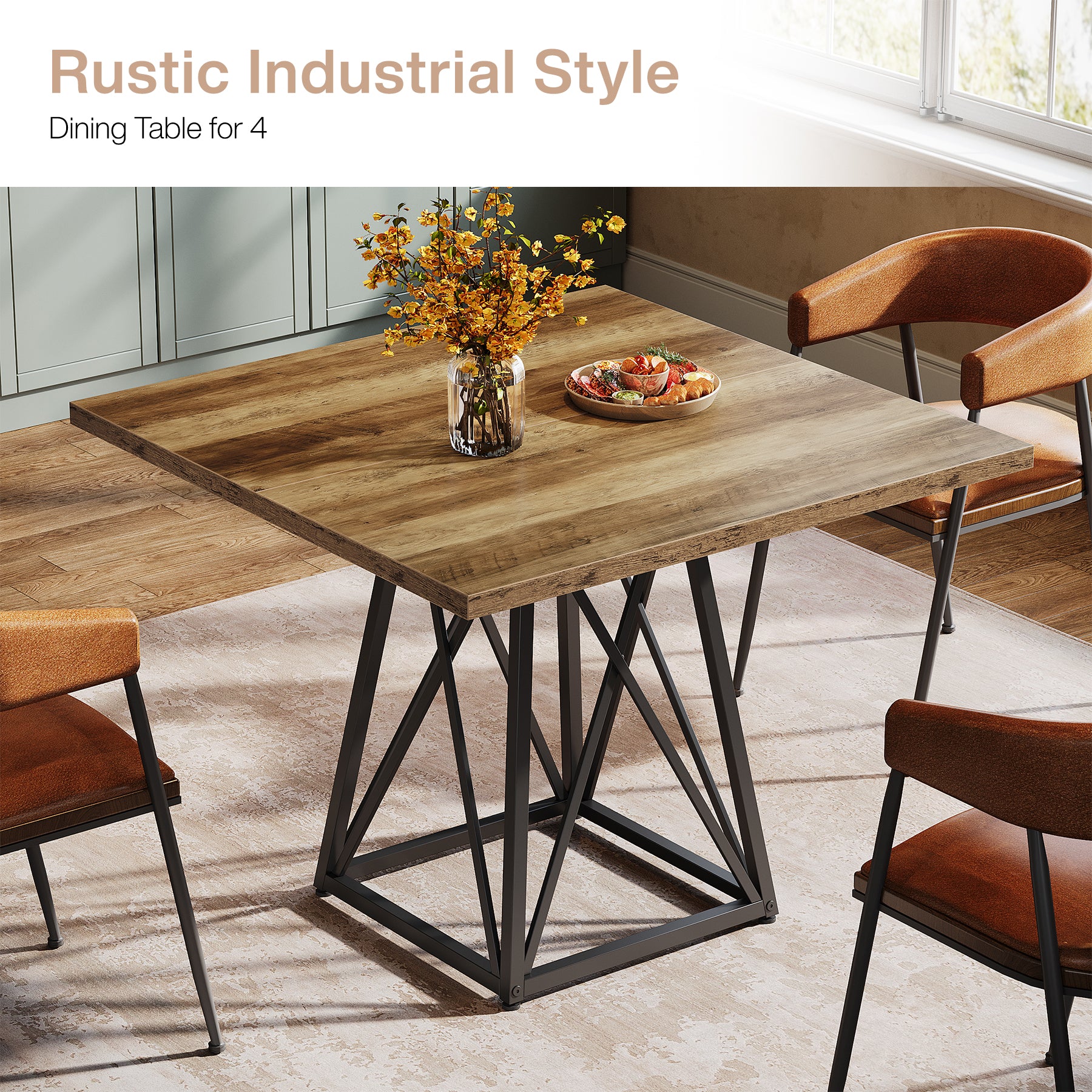 Square Dining Table for 4, 35.4" Small Kitchen Table with Metal Base