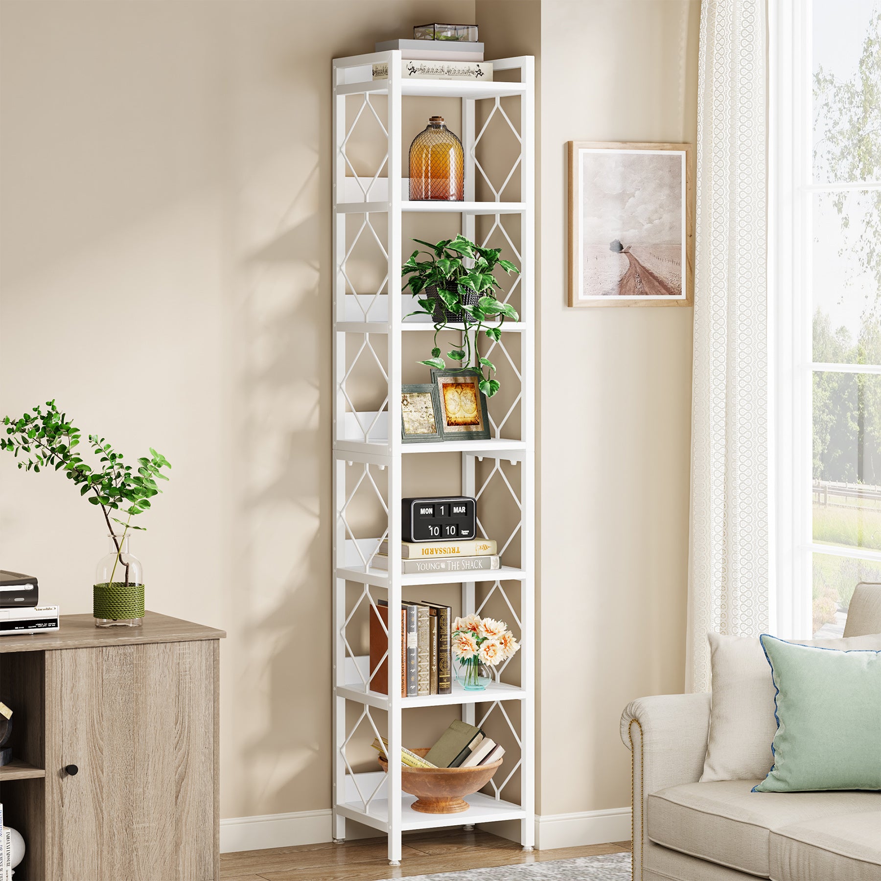 78.7” Tall Narrow Bookshelf, Slim Display Shelf for Home Office & Small Areas