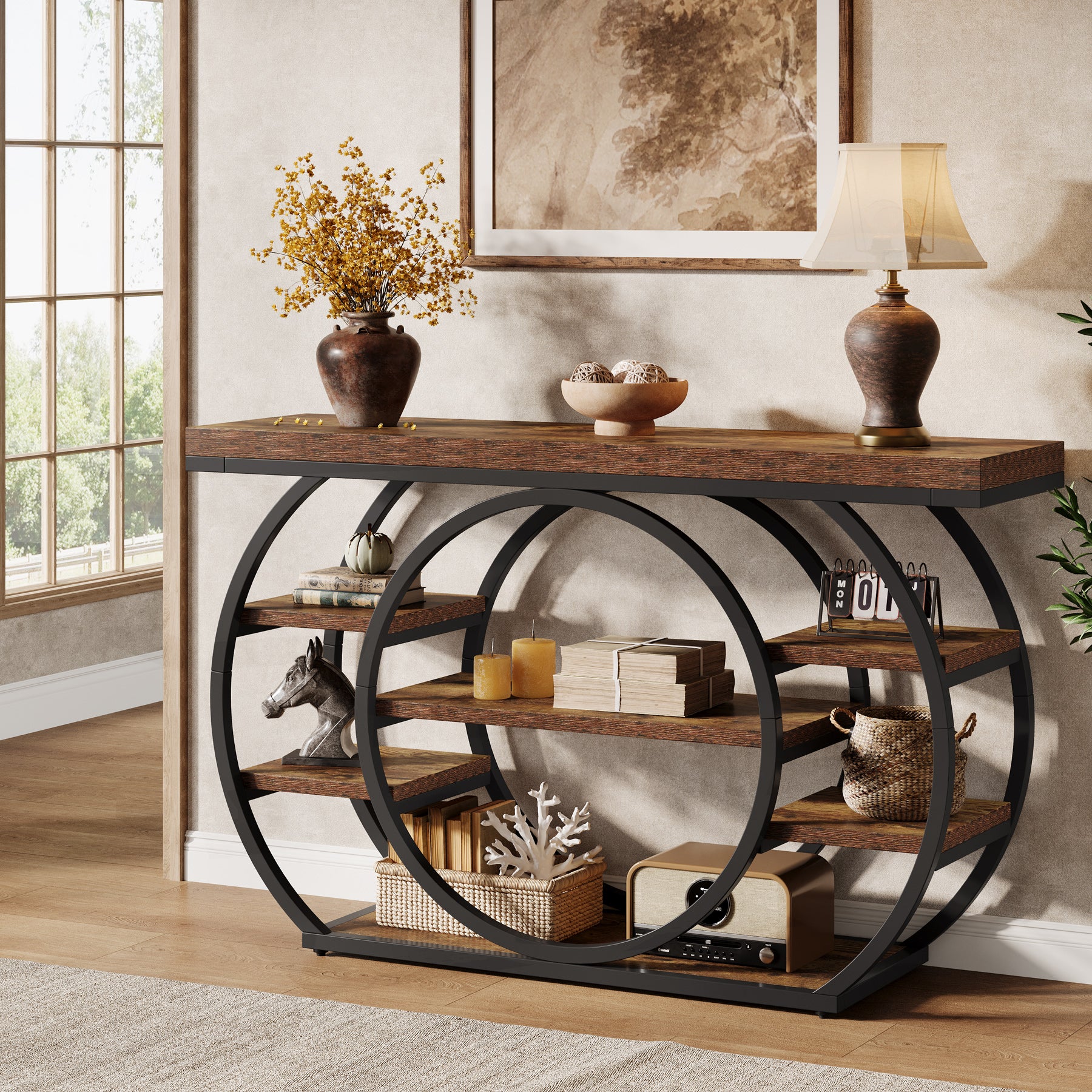 47.24" Console Table, 5 - Tier Industrial Sofa Table with Metal Frame Tribesigns