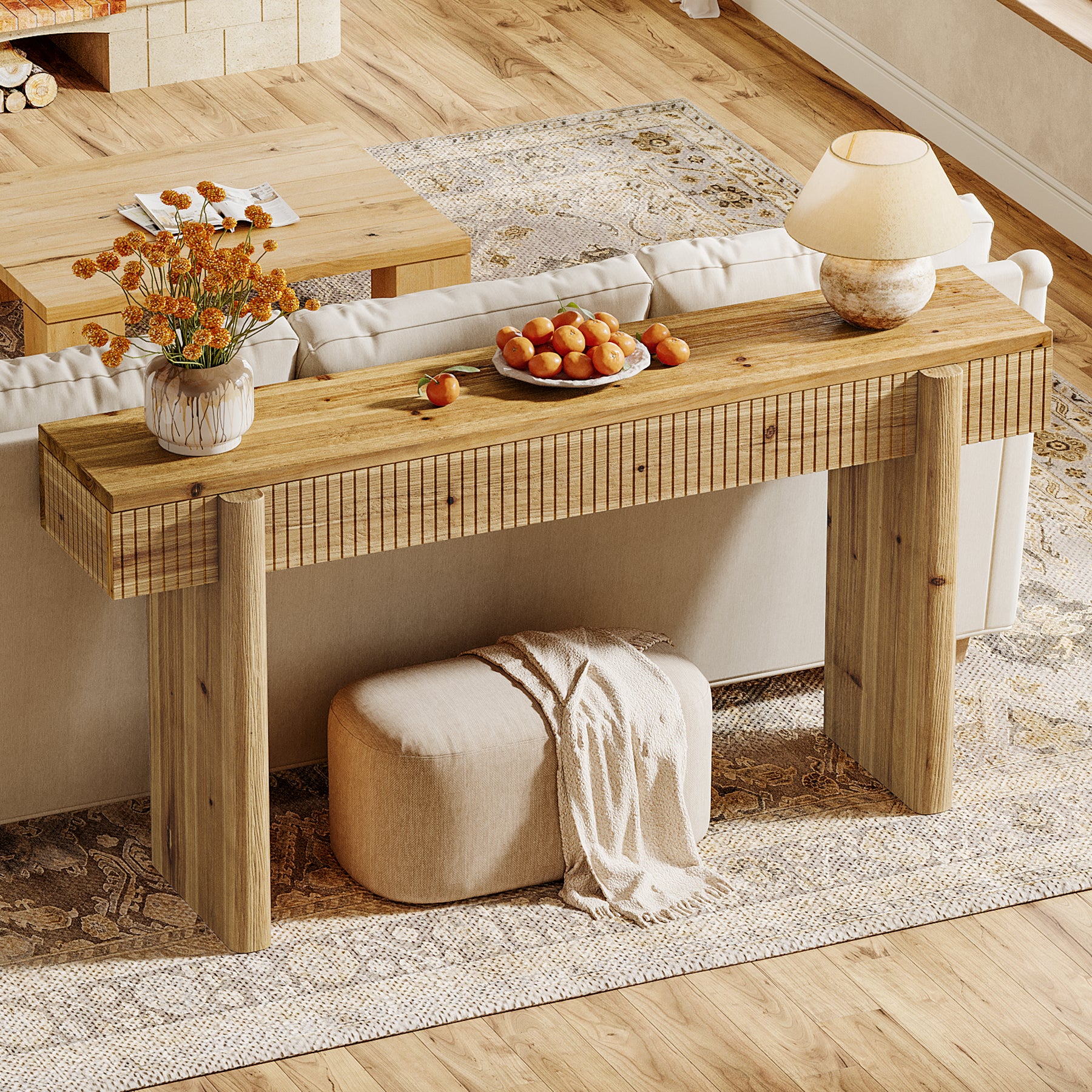 55" Solid Wood Rustic Console Table, Farmhouse Entryway Table Behind Couch for Living Room