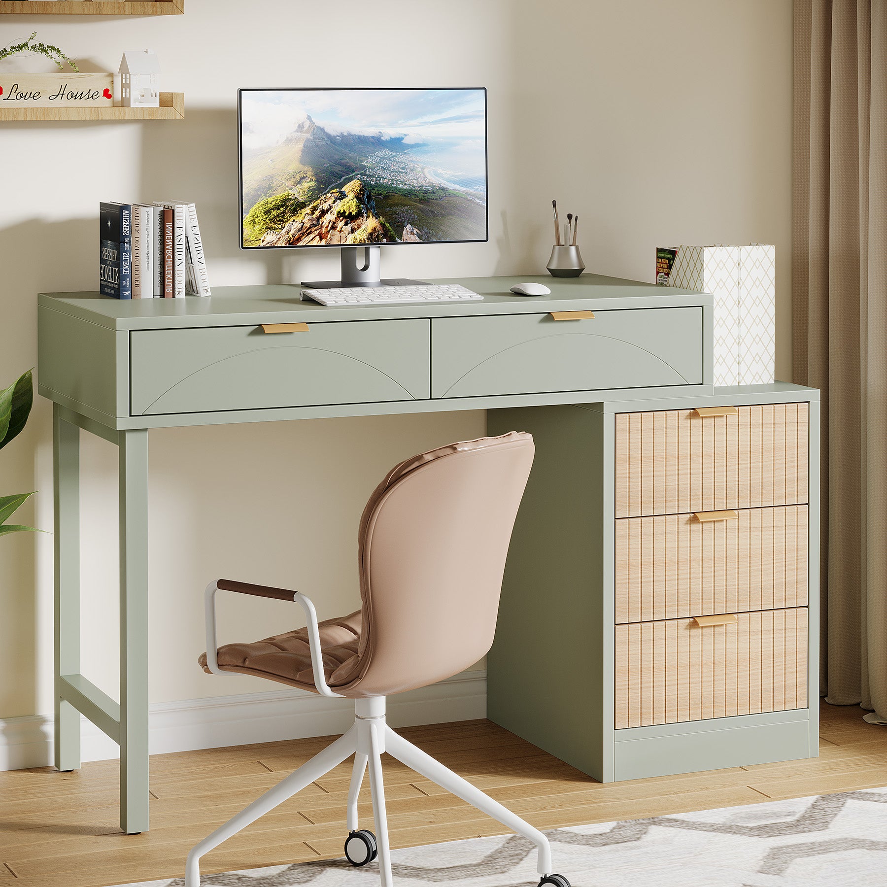 55" Computer Desk, Modern Home Office Desk Study Desk