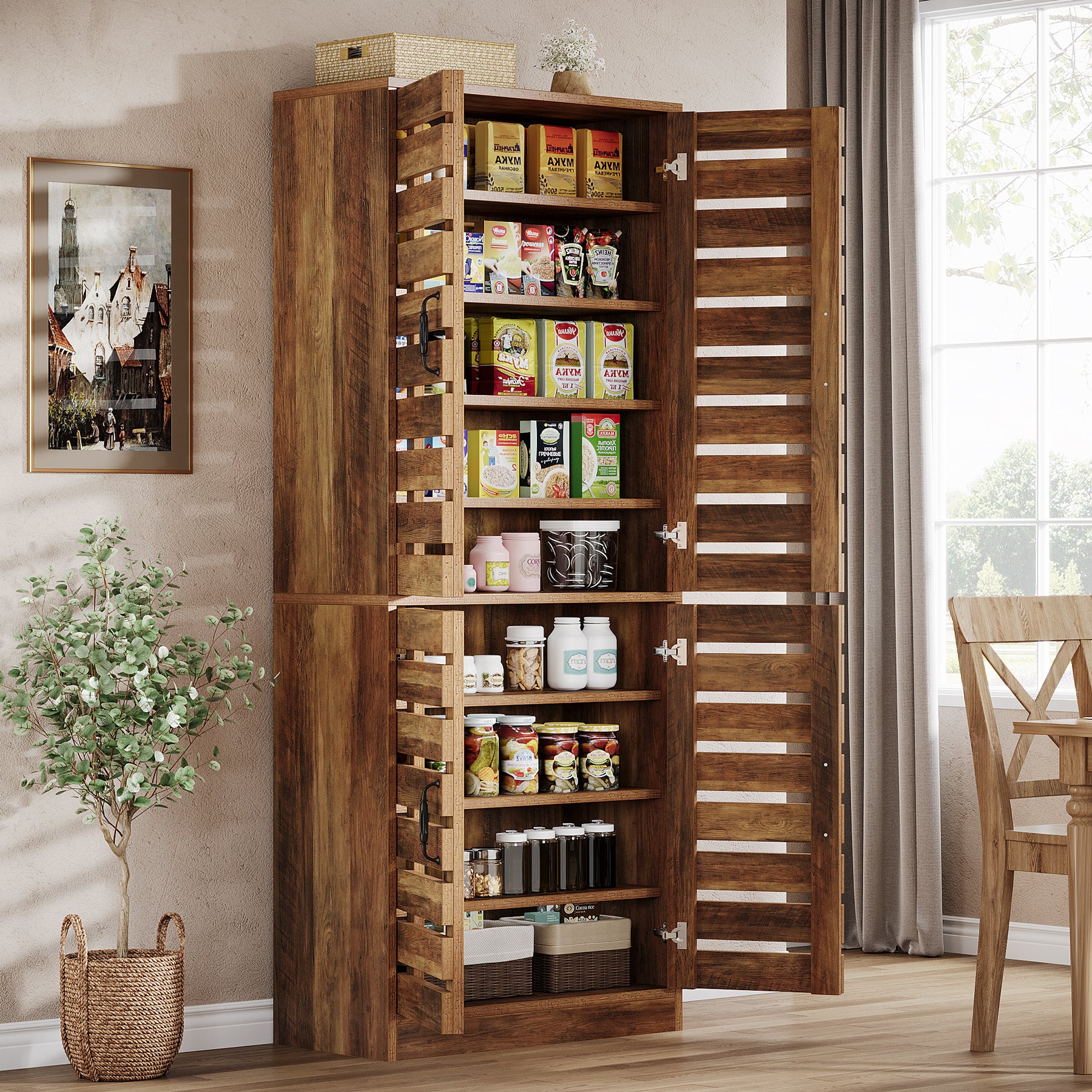 70.8" Kitchen Pantry Cabinet, 9-Tier Storage Cabinet with 2 Shutter Doors