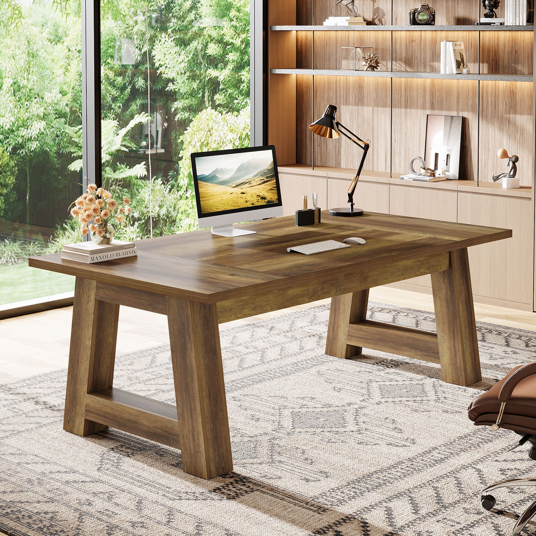 62.6" Executive Desk, Large Office Computer Desk with Thickened Frame