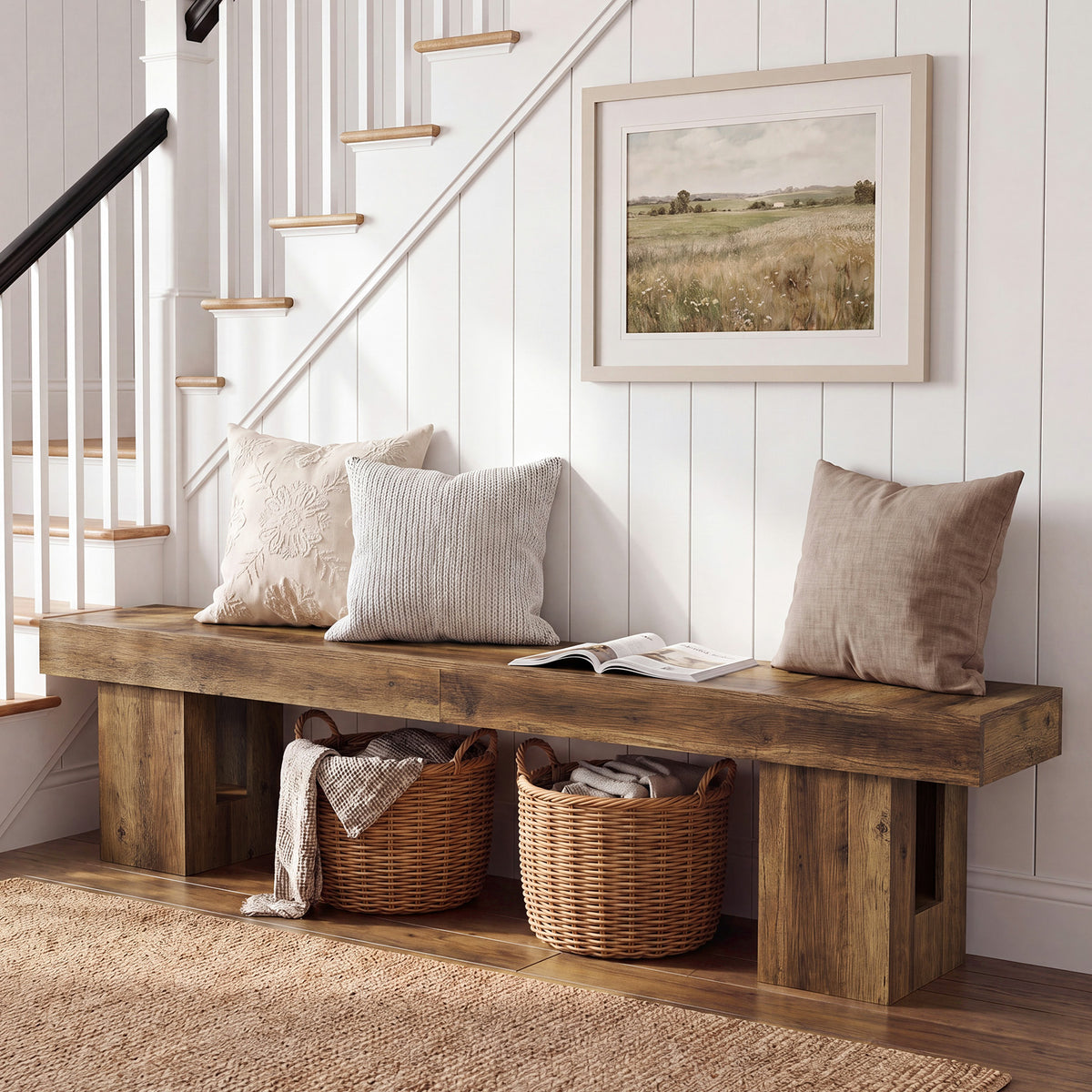 83" Entryway Bench, Extra-Long Shoe Bench with Sturdy Base for Hallway