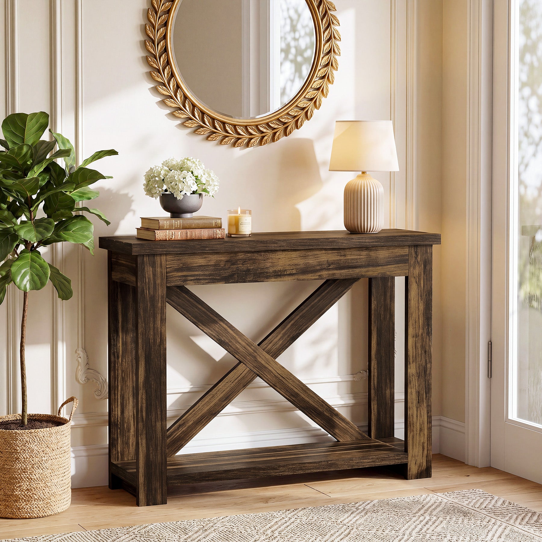 41.3" Farmhouse Console Table, 2-Tier Narrow Sofa Table for Entryway, Living Room