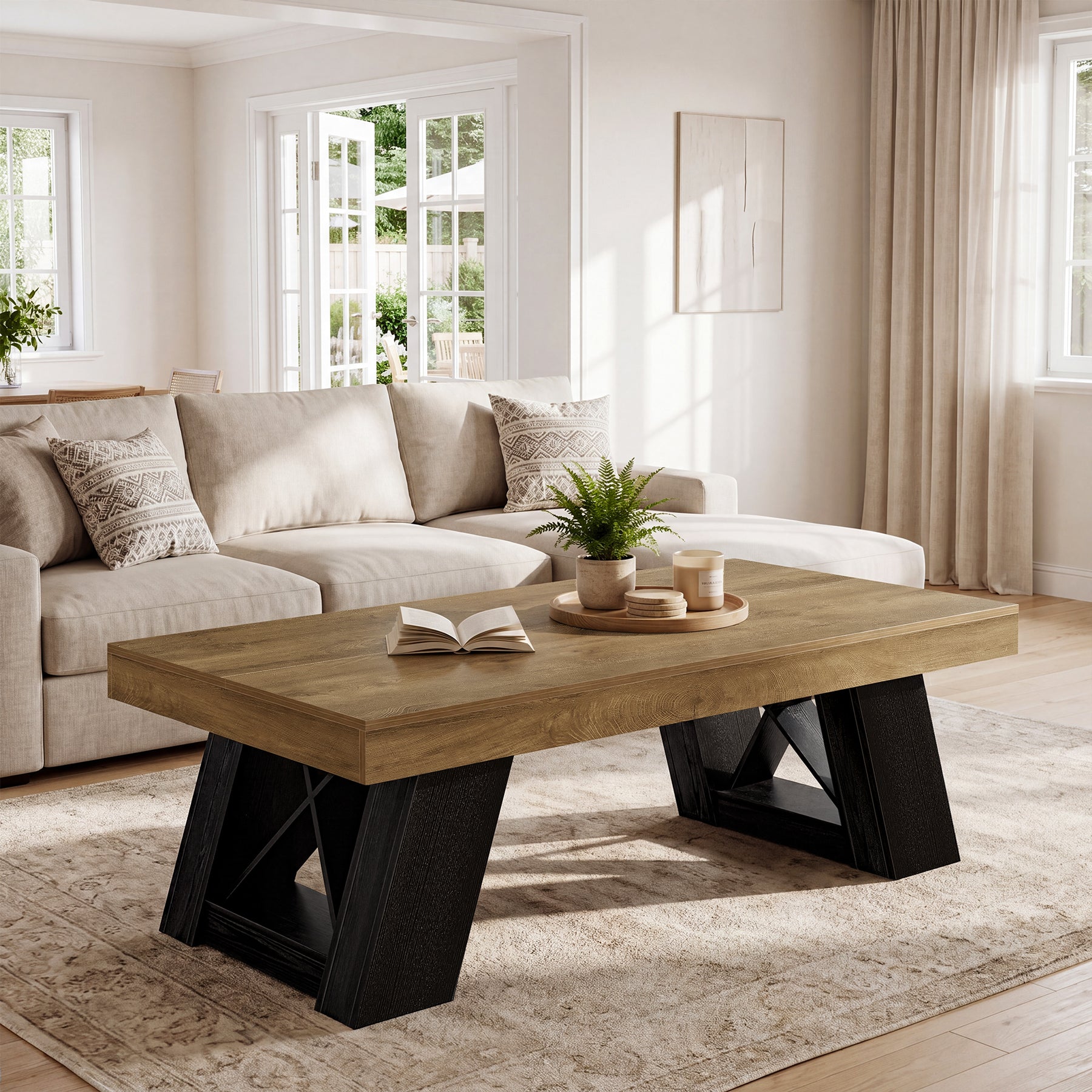 Tribesigns 55-Inch Large Coffee Table, Thick Top X-Frame Table for Living Room