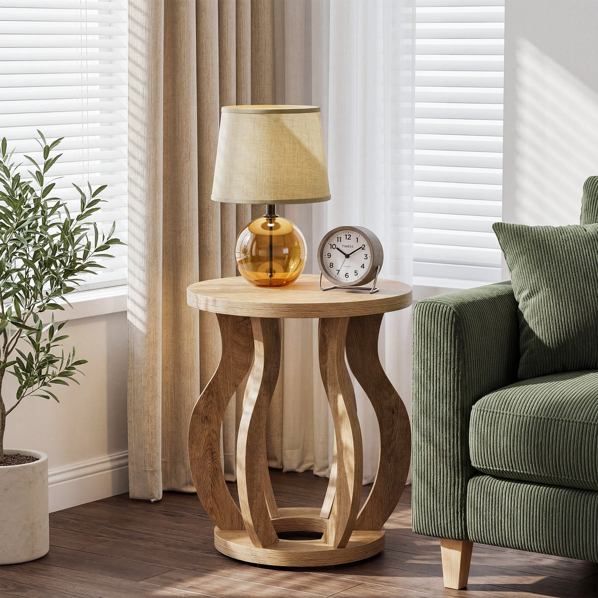 19.69" Curved Wooden Round Side Table for Small Spaces
