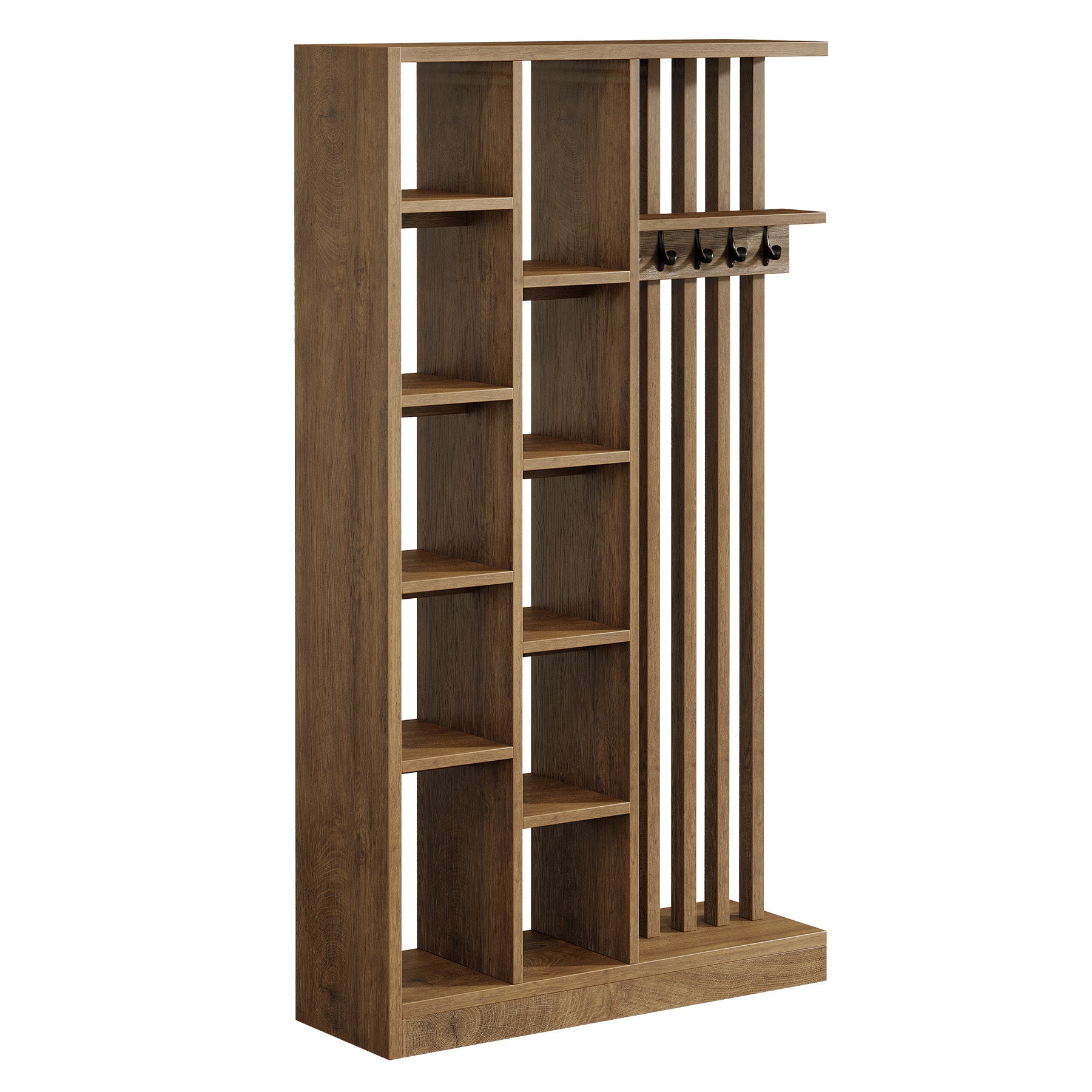 70.9" Wall Room Divider, Freestanding Privacy Screen Partition with Shelves & Coat Hooks